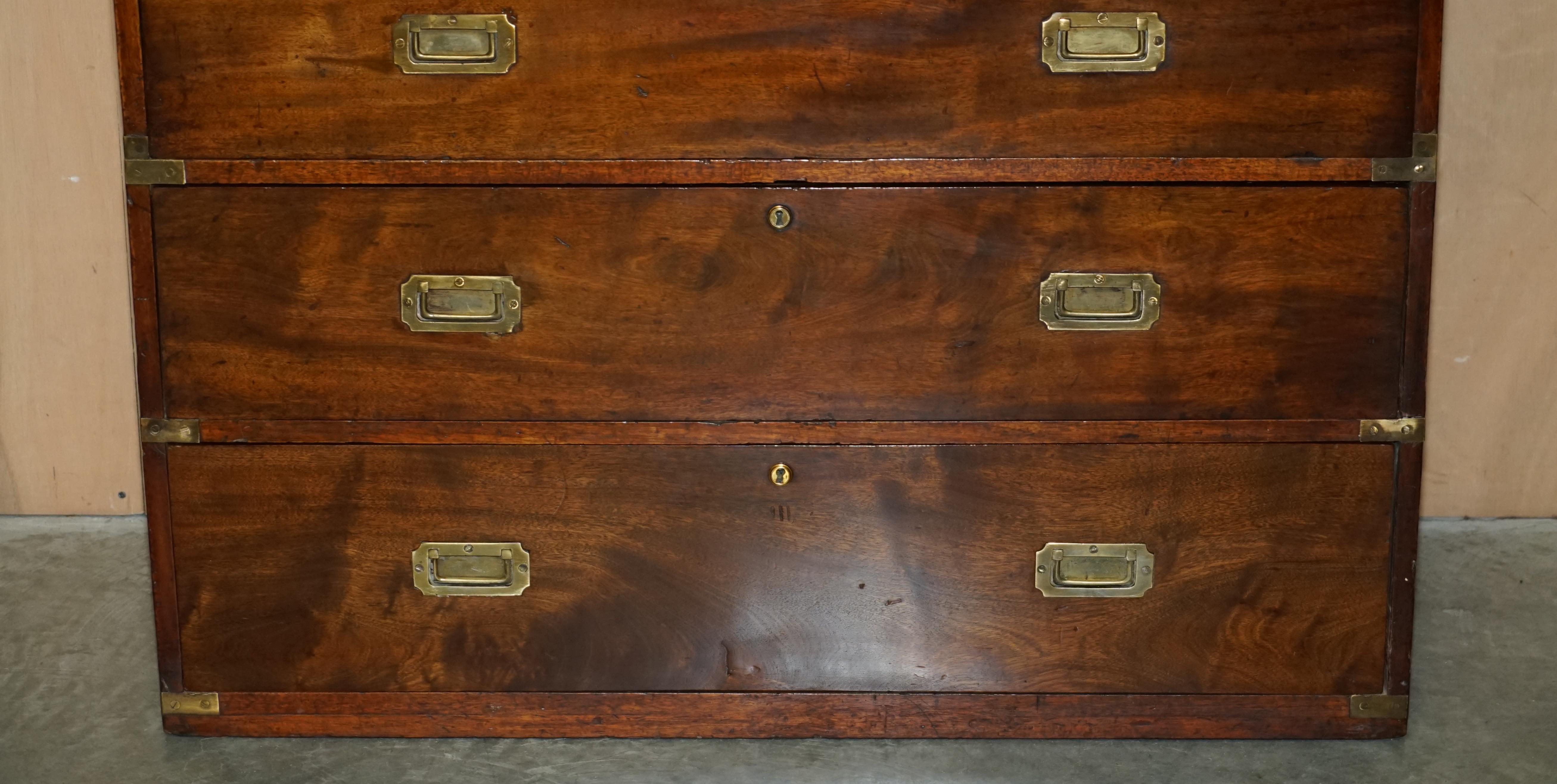 Hand-Crafted Fully Restored Honduras Hardwood Antique Military Campaign Chest of Drawers