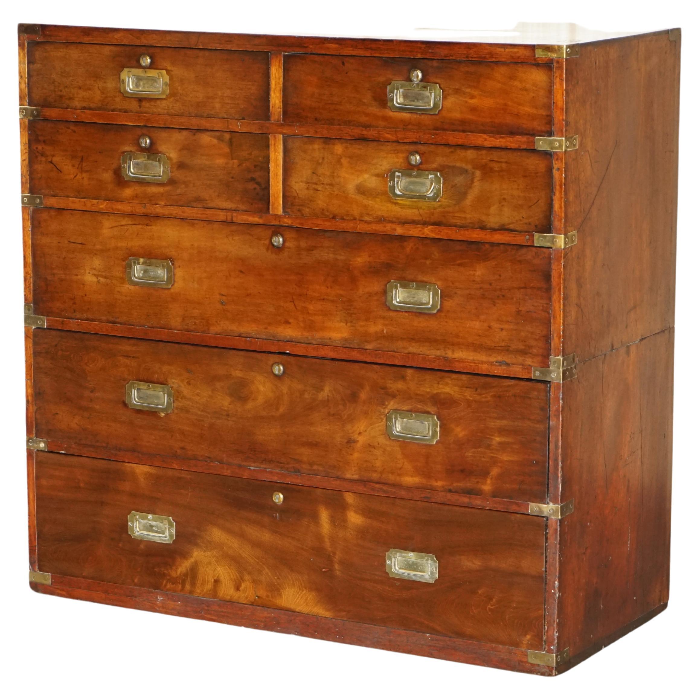 Fully Restored Honduras Hardwood Antique Military Campaign Chest of Drawers