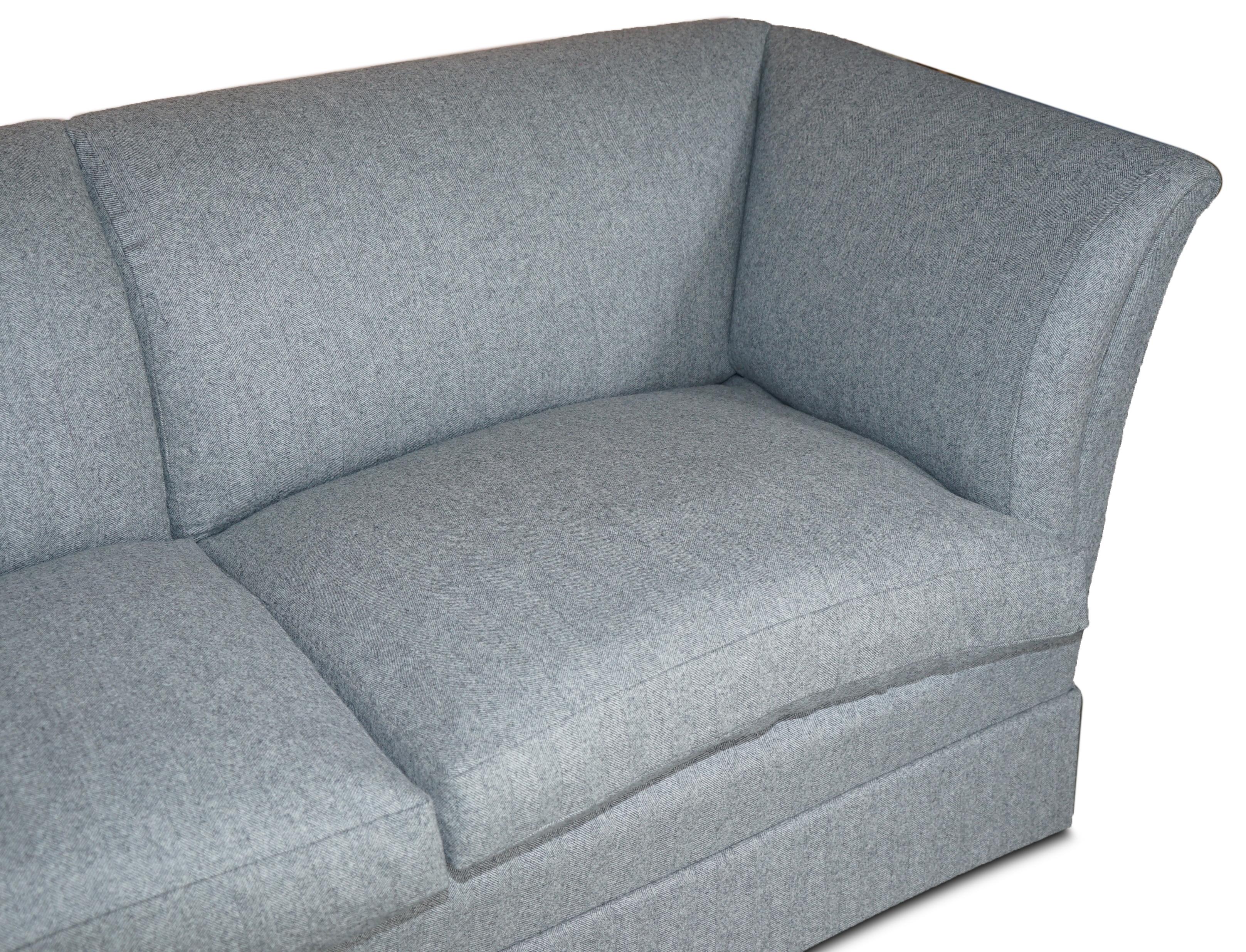 Fully Restored Howard & Son's Baring Sofa Grey Herringbone 100% Wool Upholstery For Sale 1