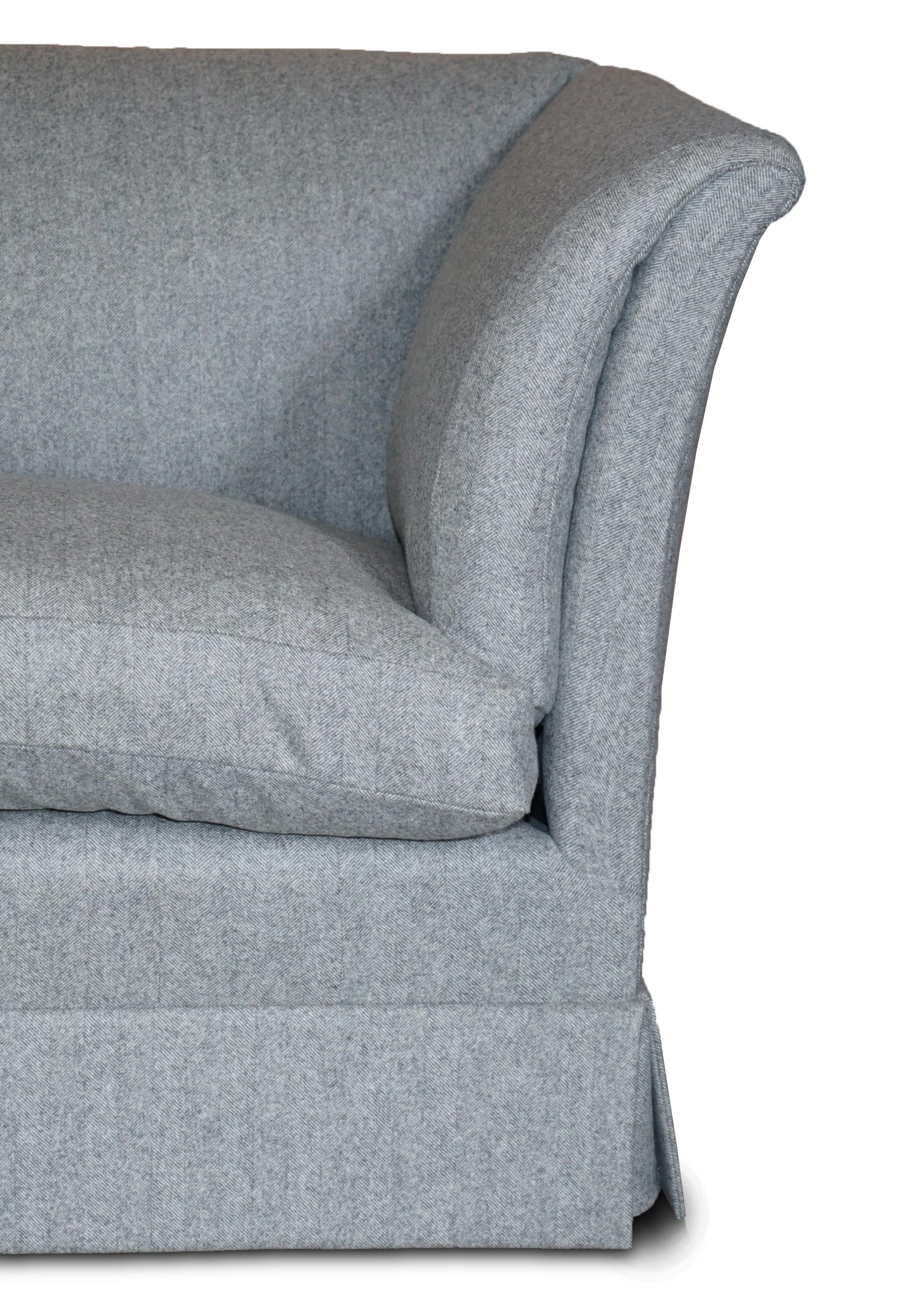 Fully Restored Howard & Son's Baring Sofa Grey Herringbone 100% Wool Upholstery For Sale 3