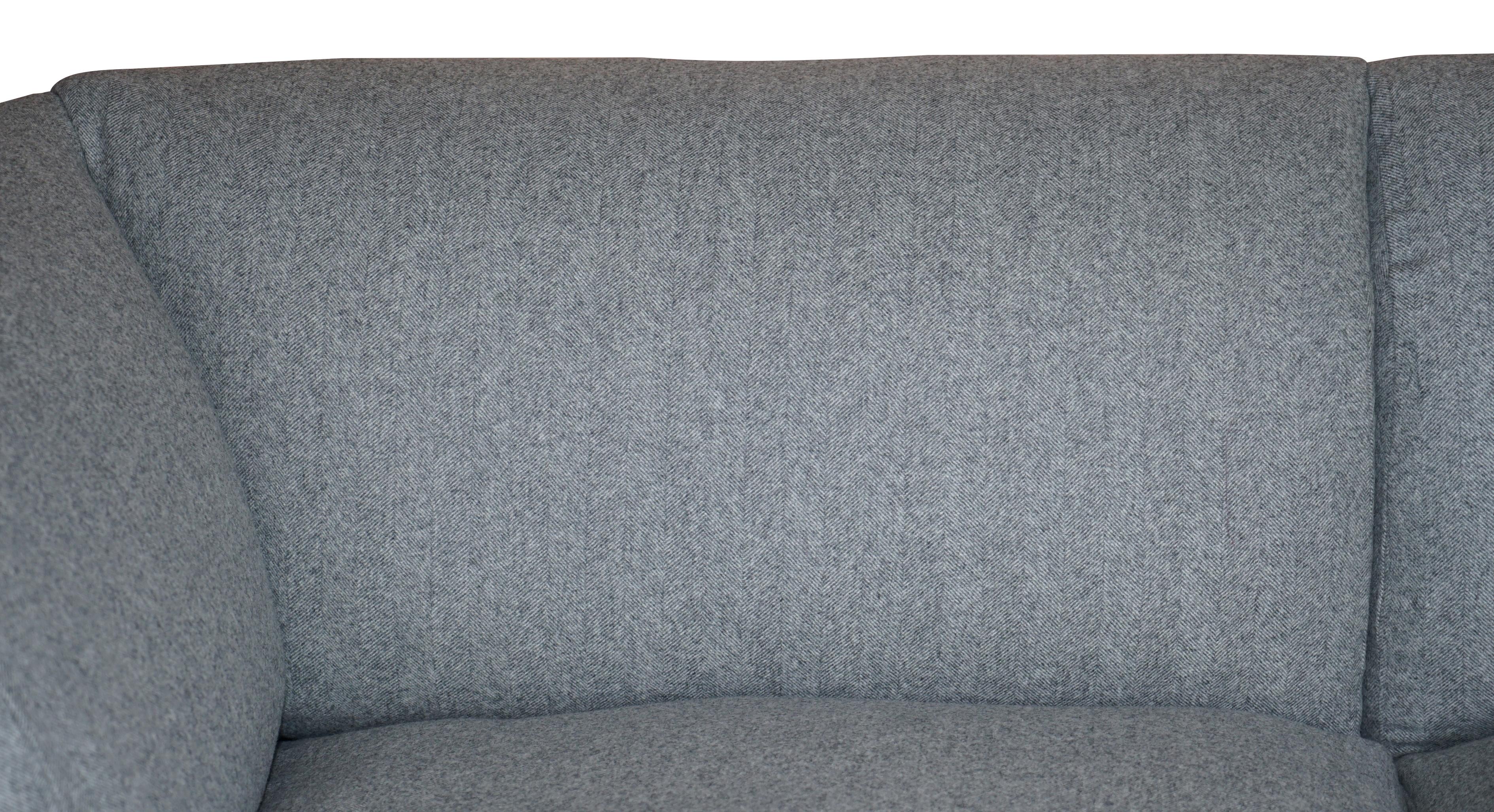Victorian Fully Restored Howard & Son's Baring Sofa Grey Herringbone 100% Wool Upholstery For Sale