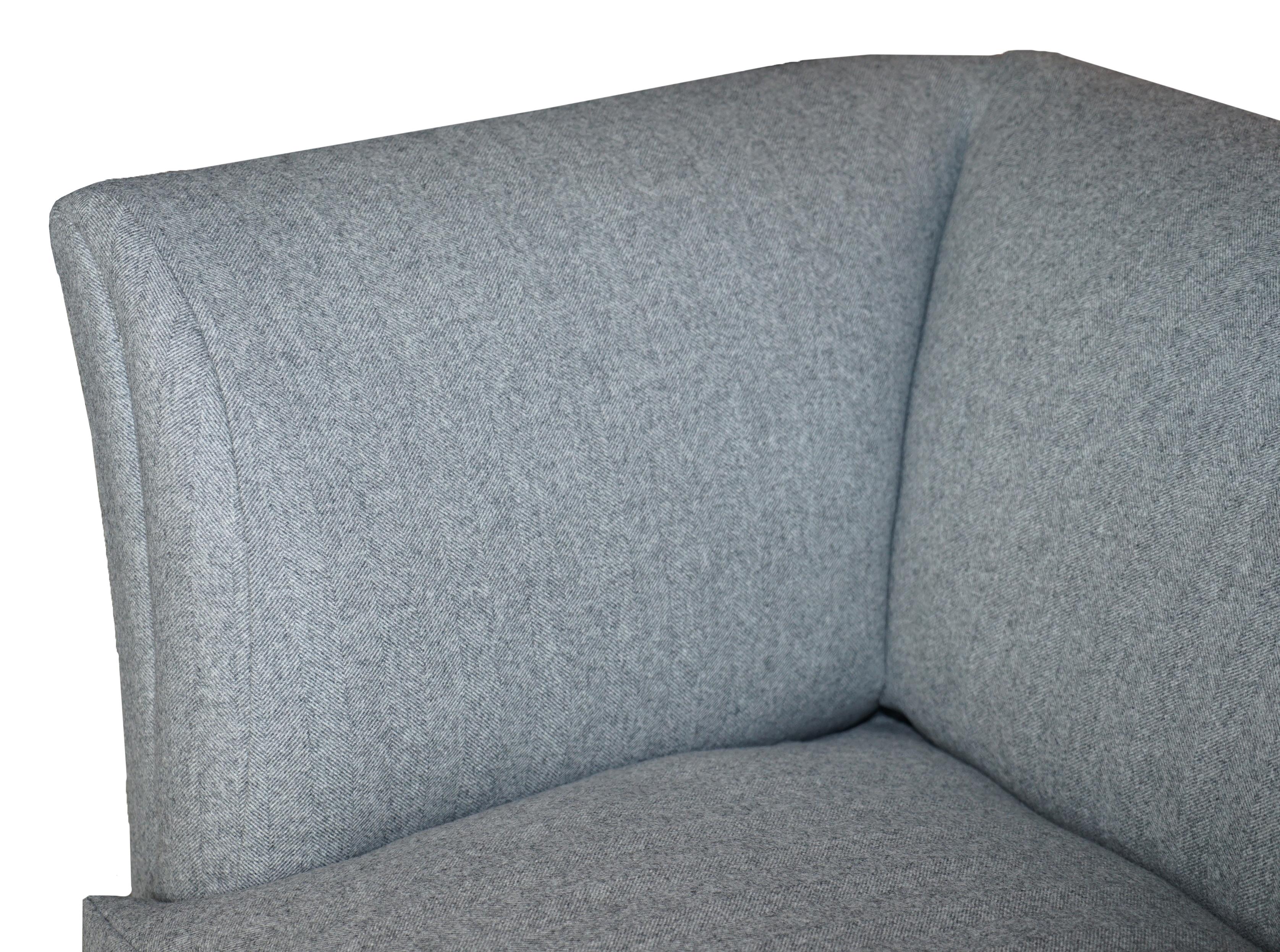 English Fully Restored Howard & Son's Baring Sofa Grey Herringbone 100% Wool Upholstery For Sale