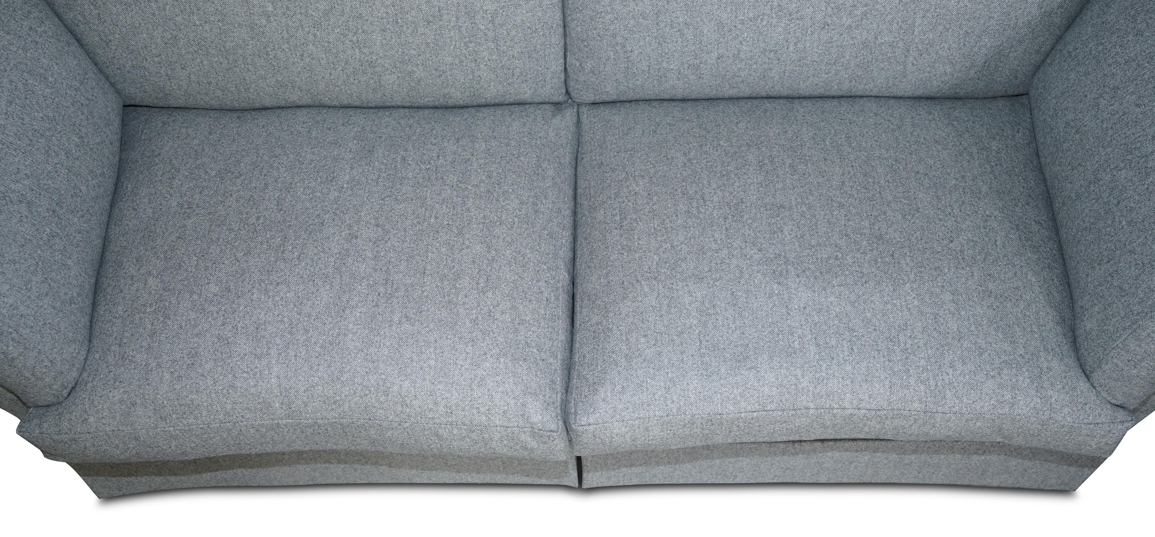 19th Century Fully Restored Howard & Son's Baring Sofa Grey Herringbone 100% Wool Upholstery For Sale