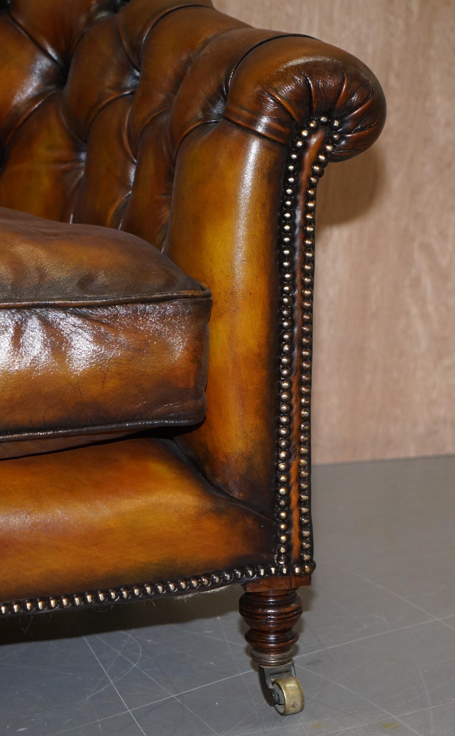 Fully Restored Howard and Sons Chesterfield Brown Leather Stamped Club Armchair 4