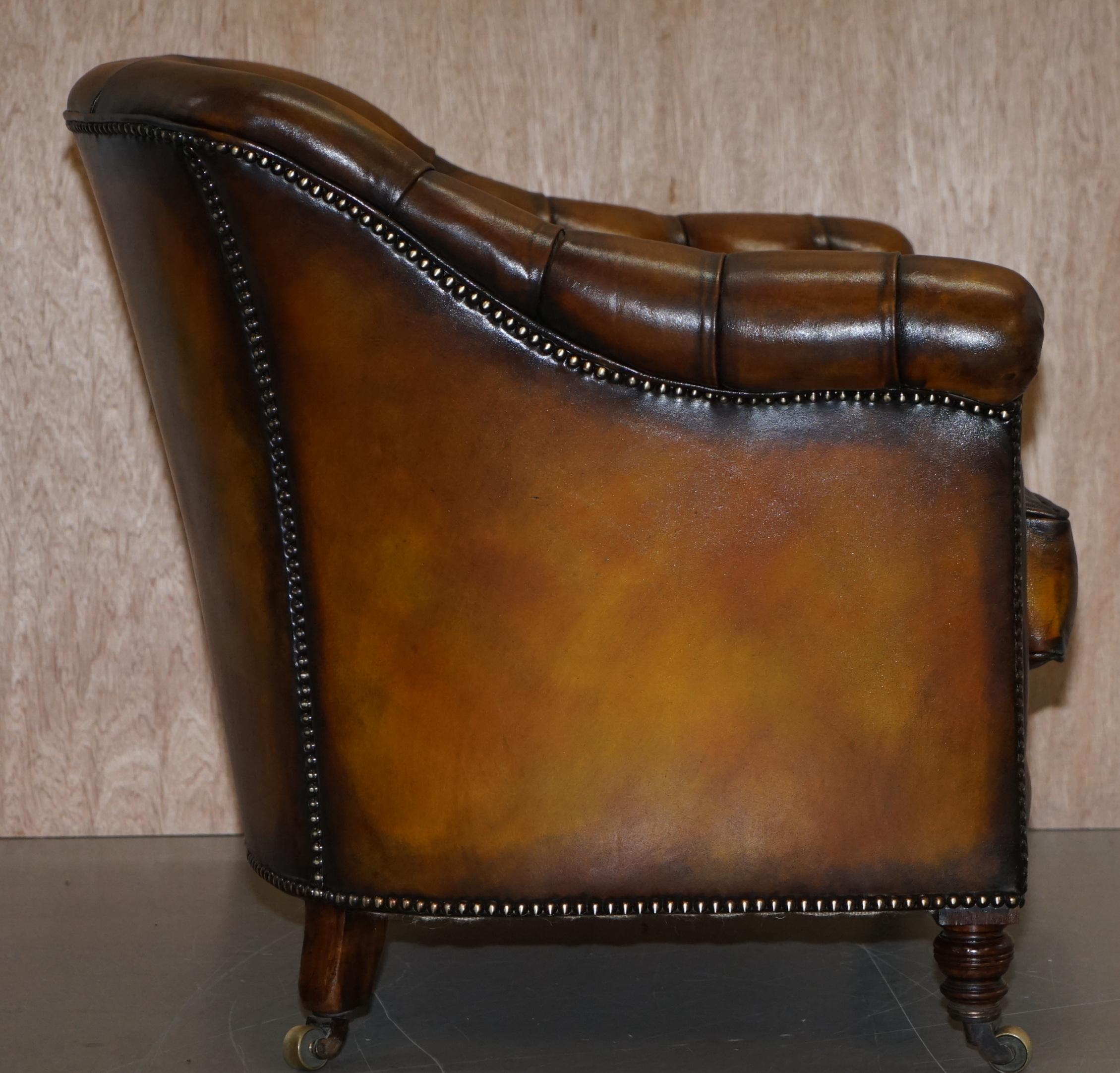 Fully Restored Howard and Sons Chesterfield Brown Leather Stamped Club Armchair 6