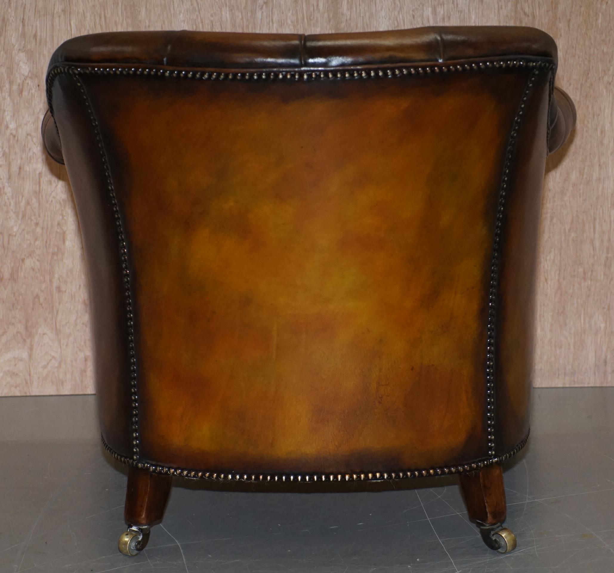 Fully Restored Howard and Sons Chesterfield Brown Leather Stamped Club Armchair 7