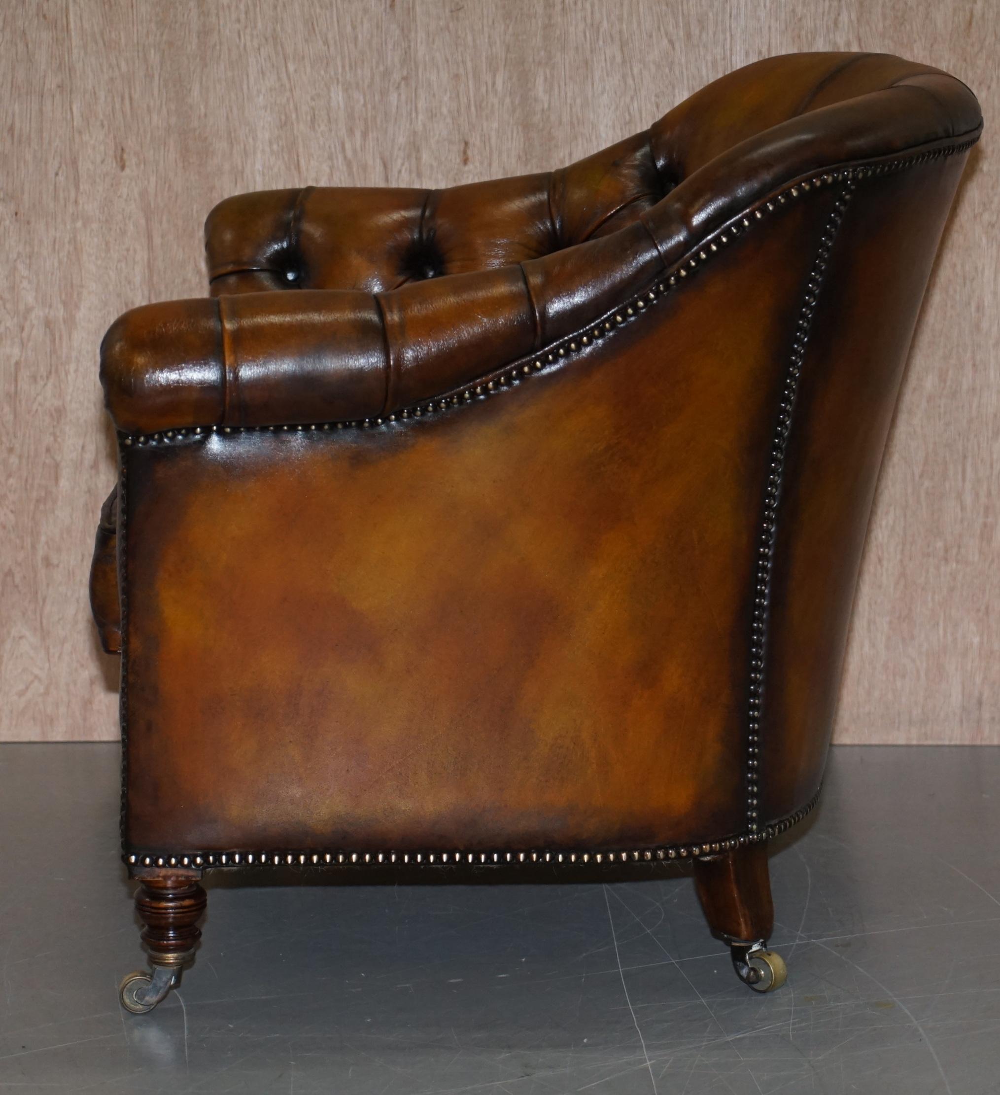 Fully Restored Howard and Sons Chesterfield Brown Leather Stamped Club Armchair 9