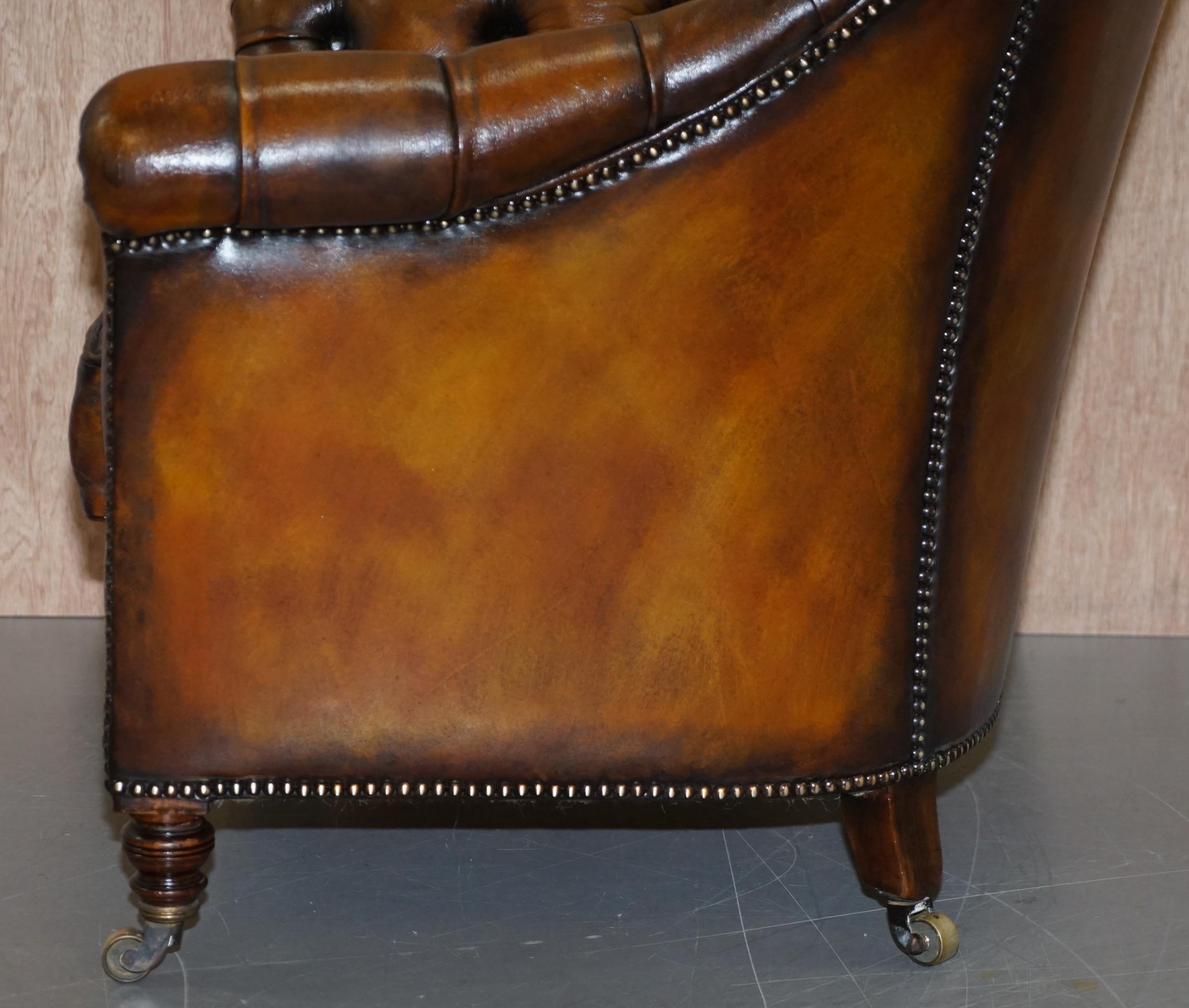 Fully Restored Howard and Sons Chesterfield Brown Leather Stamped Club Armchair 10