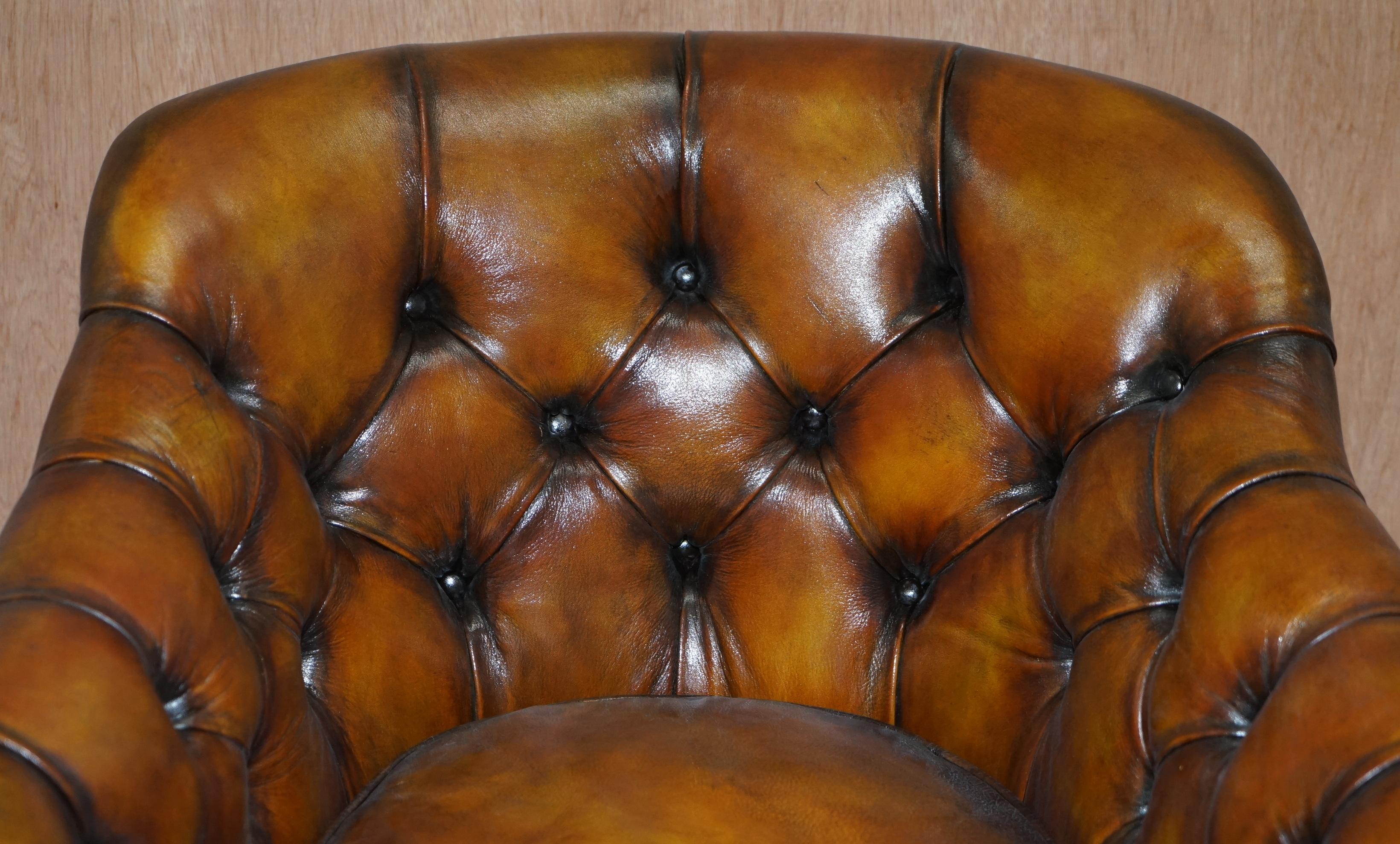 Hand-Crafted Fully Restored Howard and Sons Chesterfield Brown Leather Stamped Club Armchair