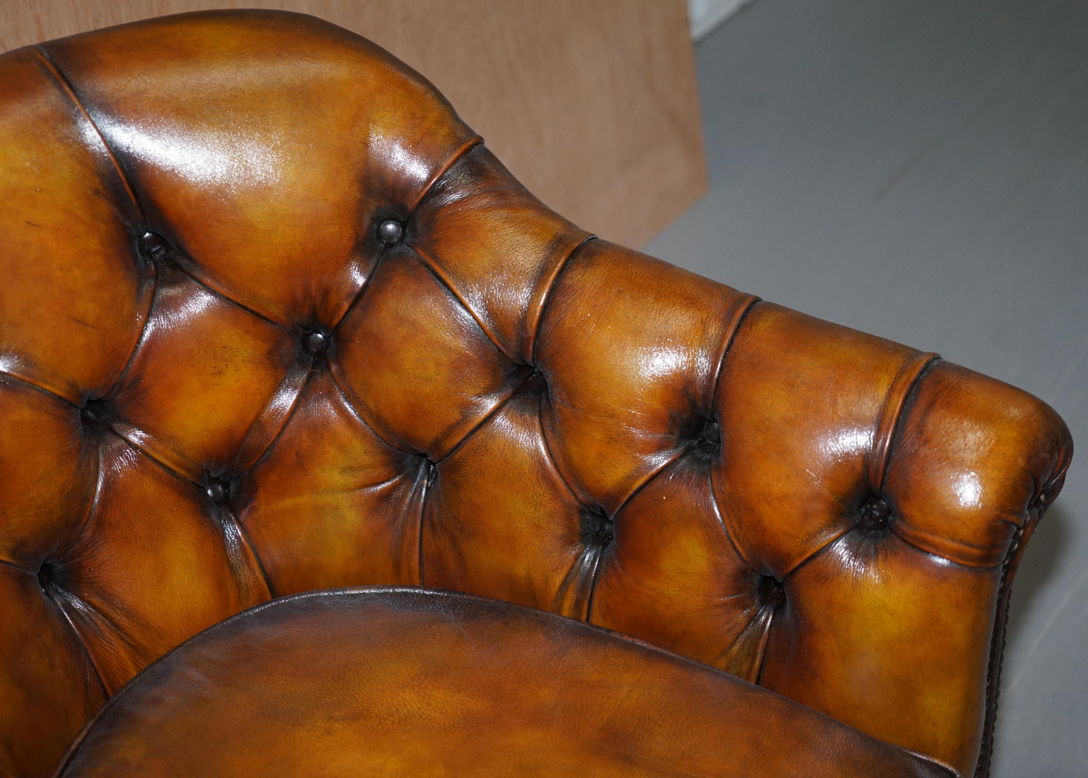 19th Century Fully Restored Howard and Sons Chesterfield Brown Leather Stamped Club Armchair