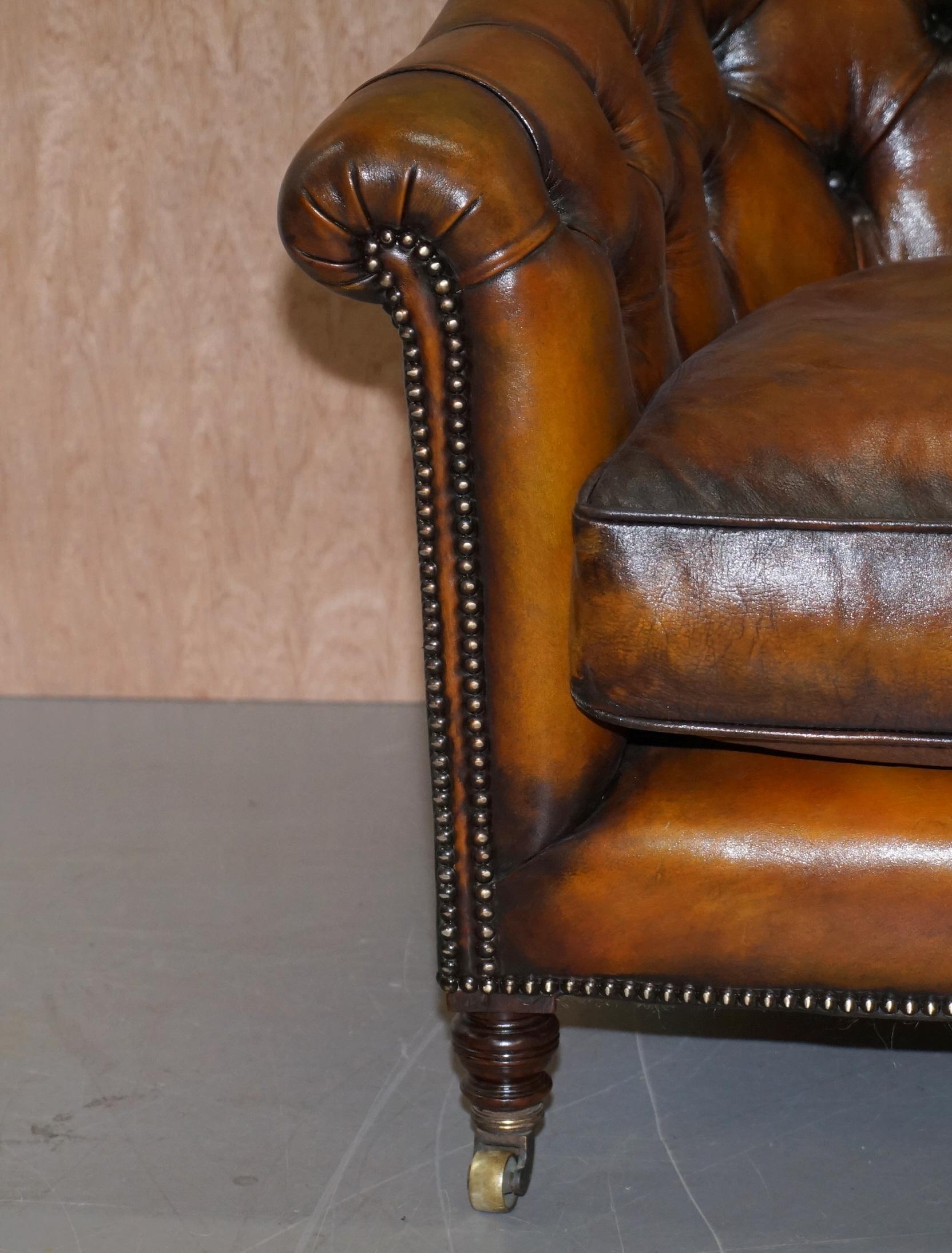 Fully Restored Howard and Sons Chesterfield Brown Leather Stamped Club Armchair 1