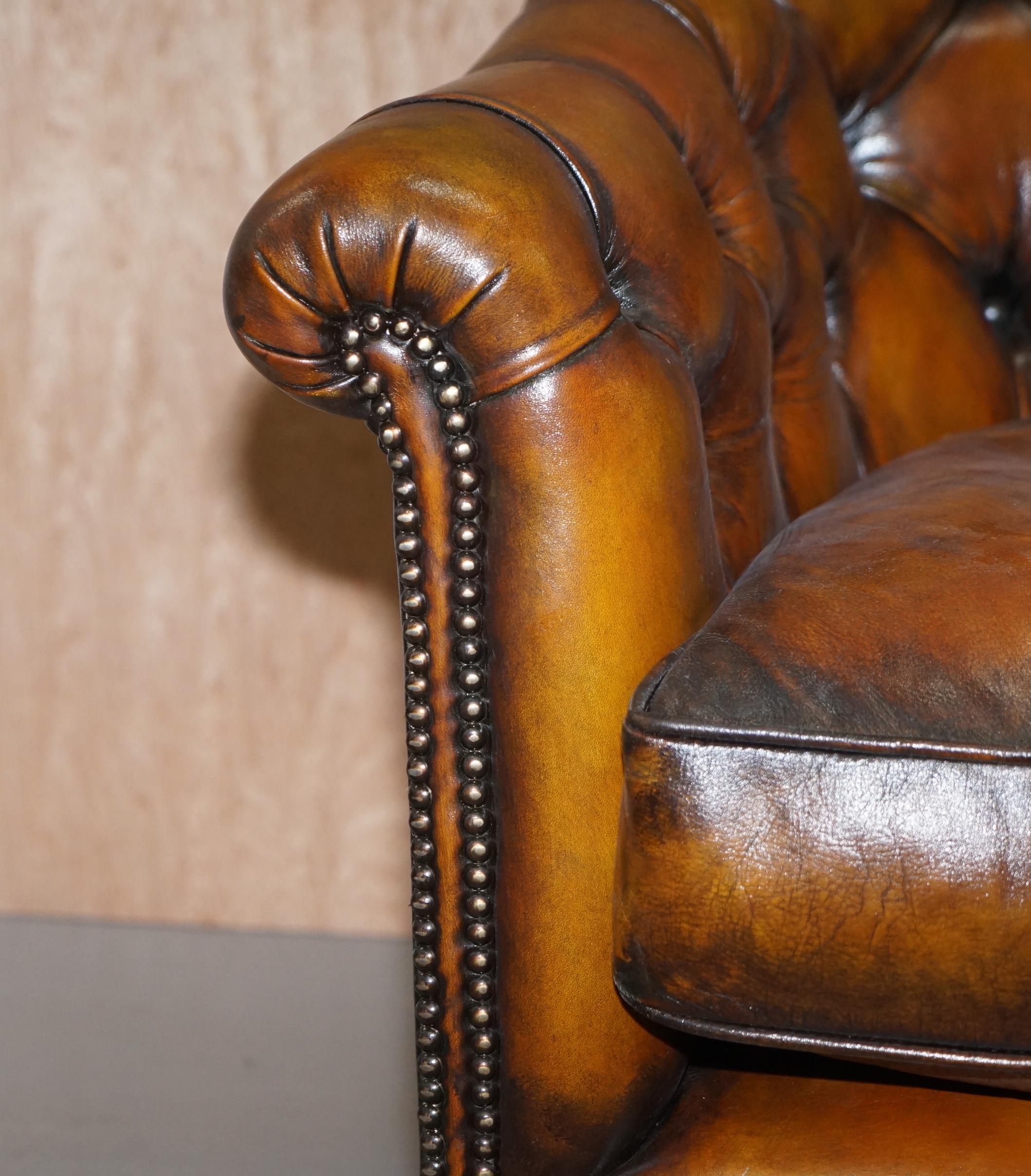 Fully Restored Howard and Sons Chesterfield Brown Leather Stamped Club Armchair 2