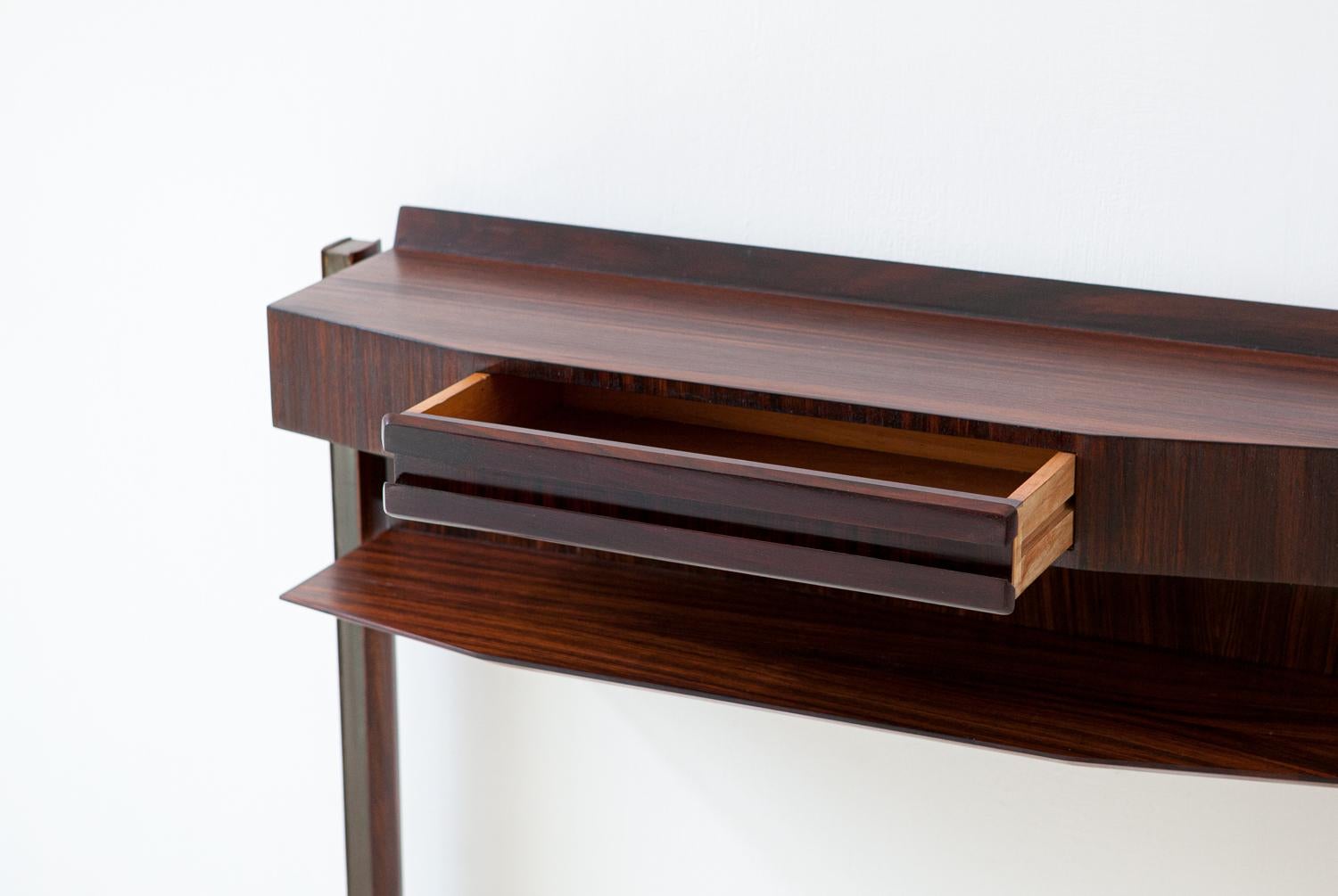 Mid-20th Century Fully Restored Italian Mid-Century Modern Rosewood and Brass Console Table