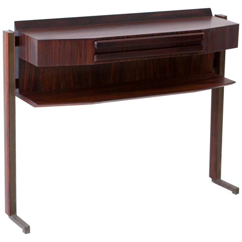 Fully Restored Italian Mid-Century Modern Rosewood and Brass Console Table