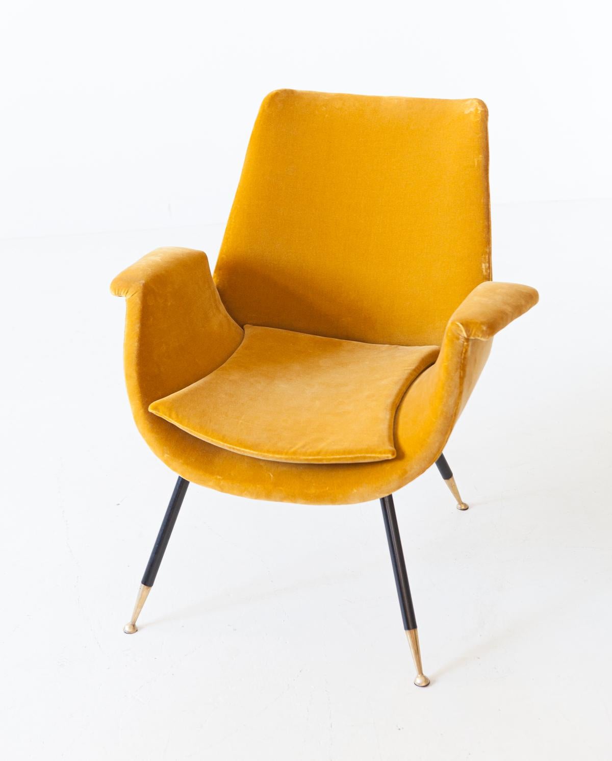 Fully Restored Italian Senape Velvet Lounge Armchair by Gastone Rinaldi 2