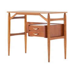 Fully Restored Italian Teak and Brass Desk, 1950s