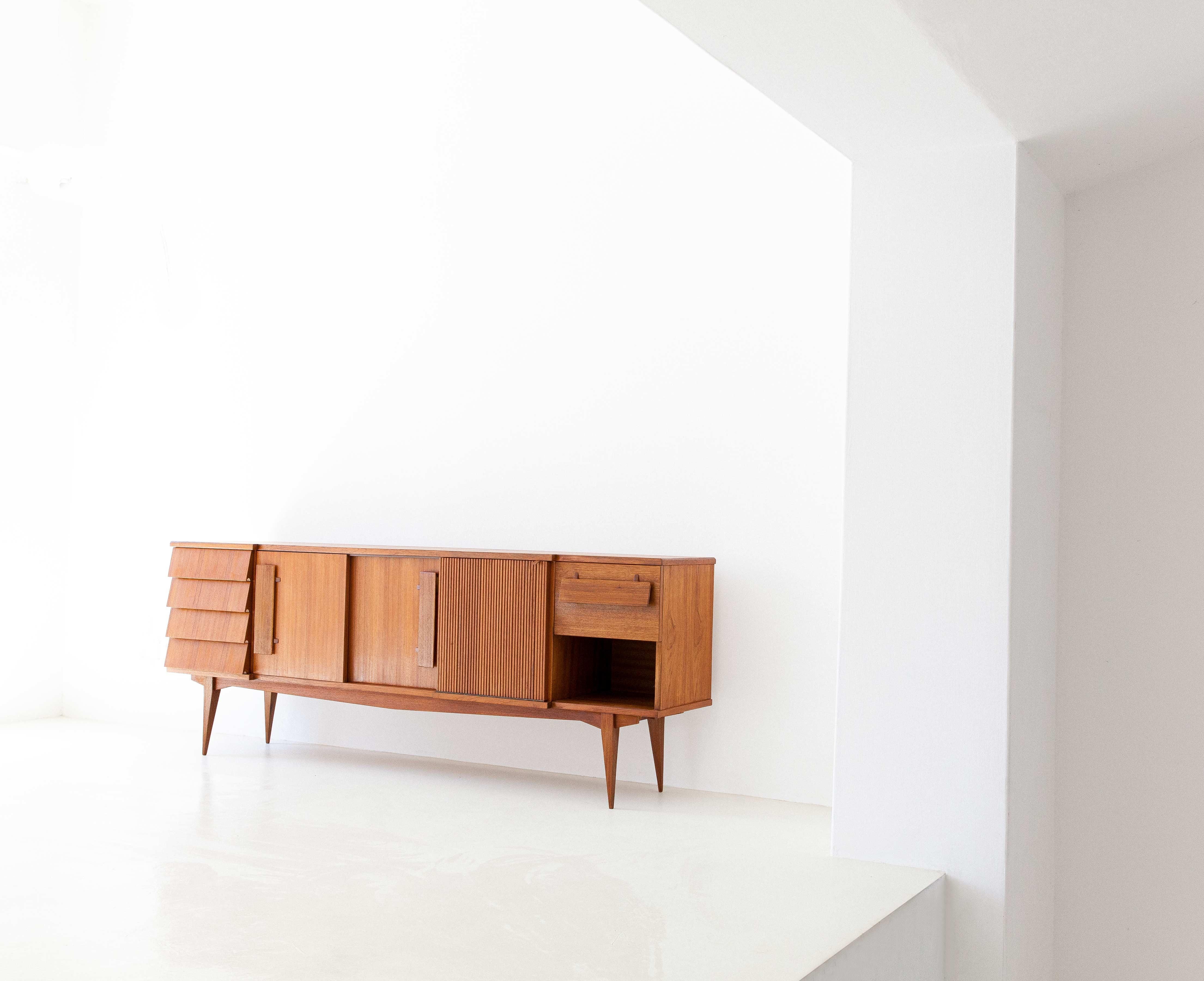 Mid-Century Modern Fully Restored Italian Teak Sideboard with Chest of Drawers, 1950s