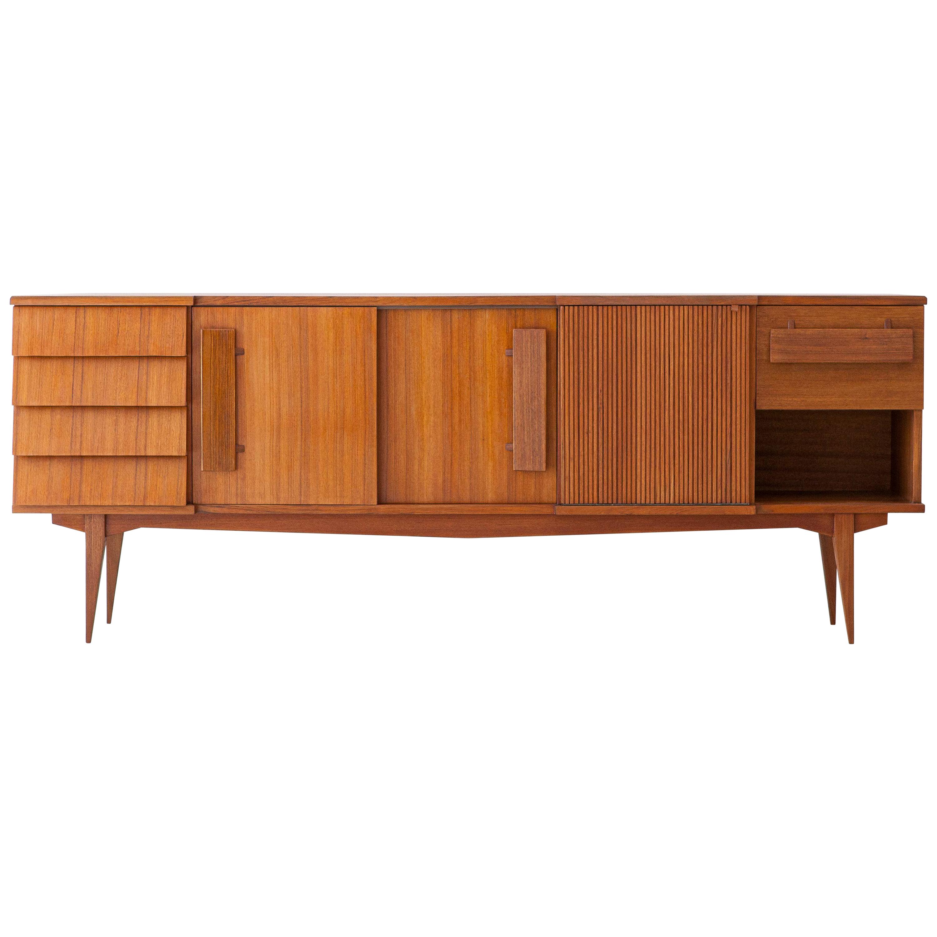 Fully Restored Italian Teak Sideboard with Chest of Drawers, 1950s