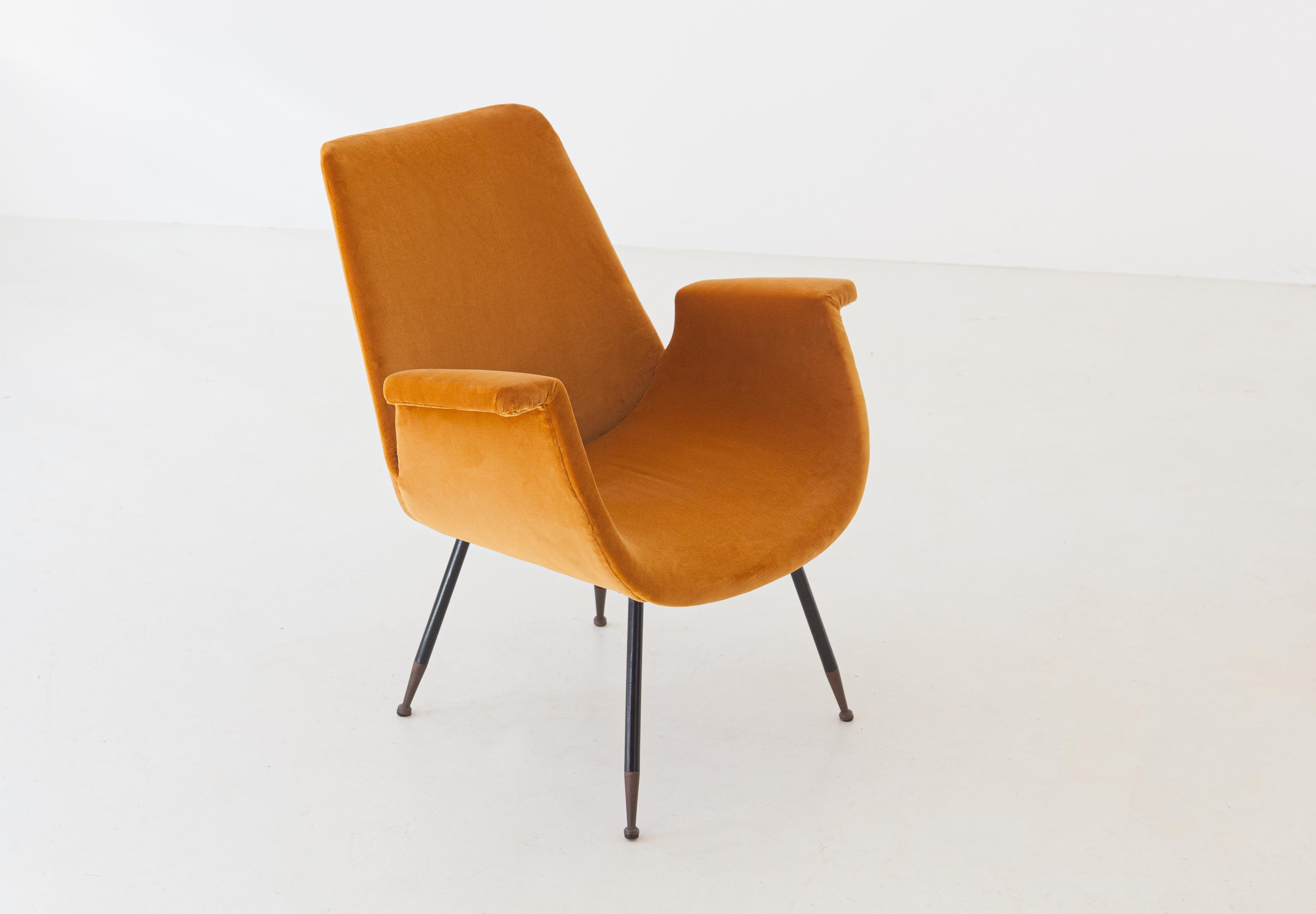 Fully Restored Italian Yellow Velvet Lounge Armchair by Gastone Rinaldi 1