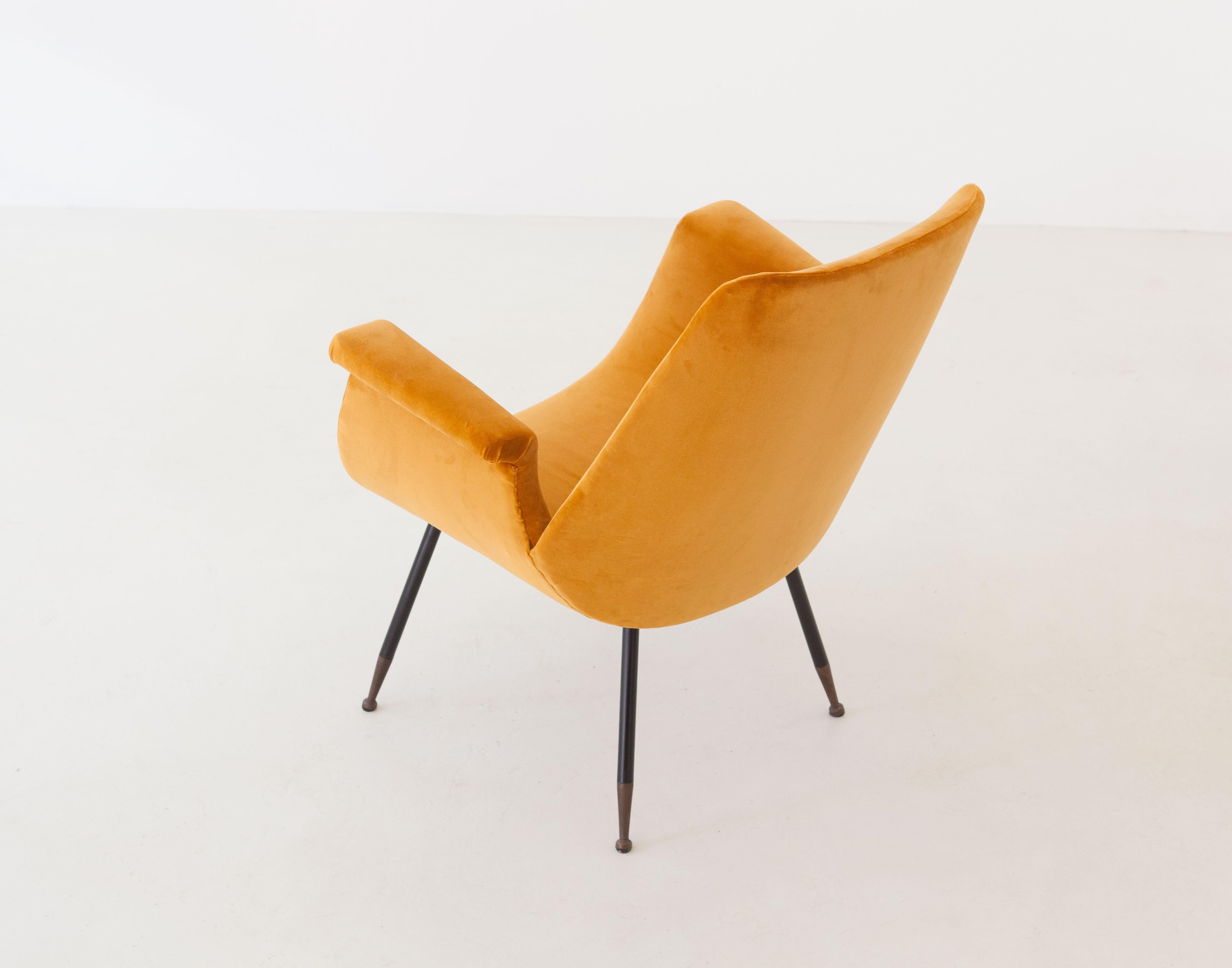 Fully Restored Italian Yellow Velvet Lounge Armchair by Gastone Rinaldi 2