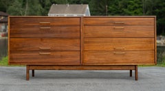 Fully Restored Jens Risom Walnut & Brass 8-Drawer Cabinet or Dresser