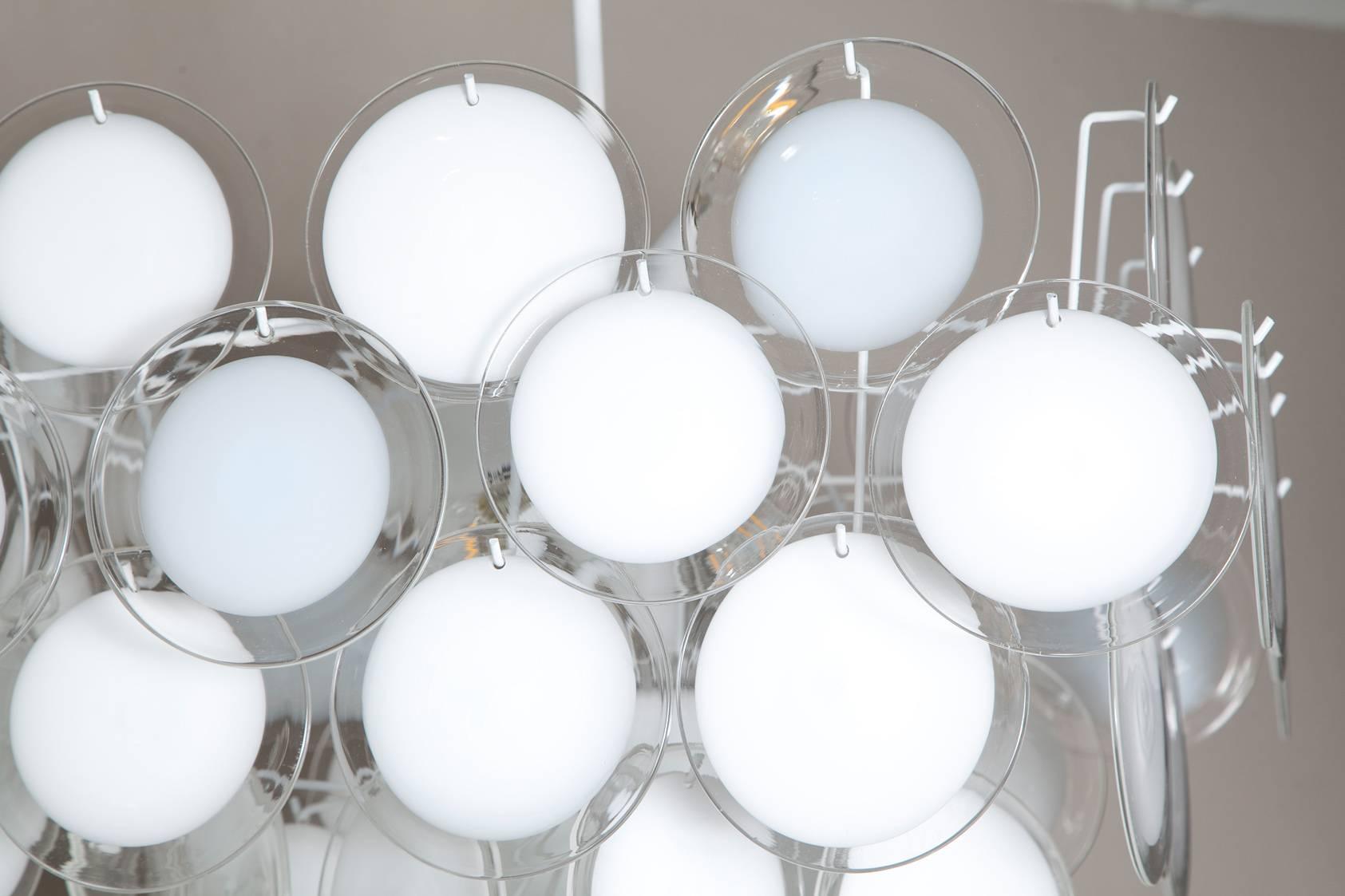 Hand-Crafted Fully Restored Large 1970s White Vistosi Disc Chandelier