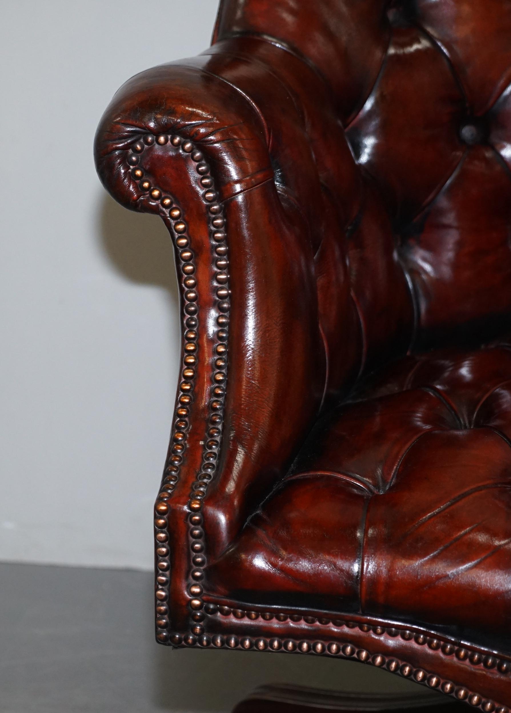 Fully Restored Hardwood Brown Leather Chesterfield Captains Directors Armchair 3