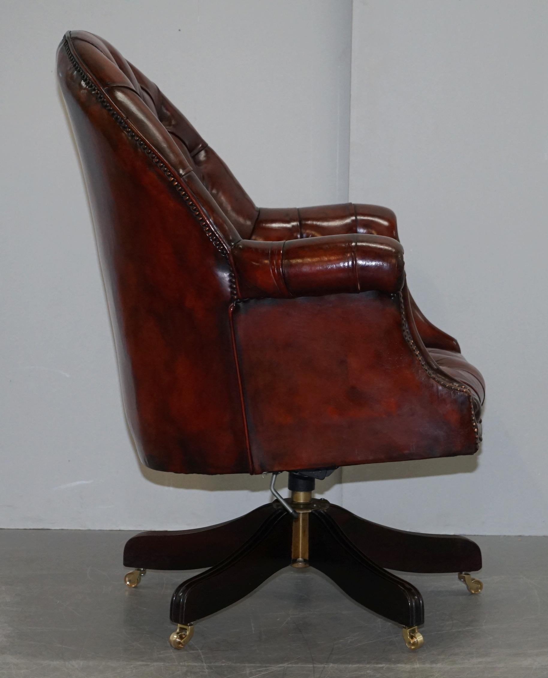 Fully Restored Hardwood Brown Leather Chesterfield Captains Directors Armchair 4