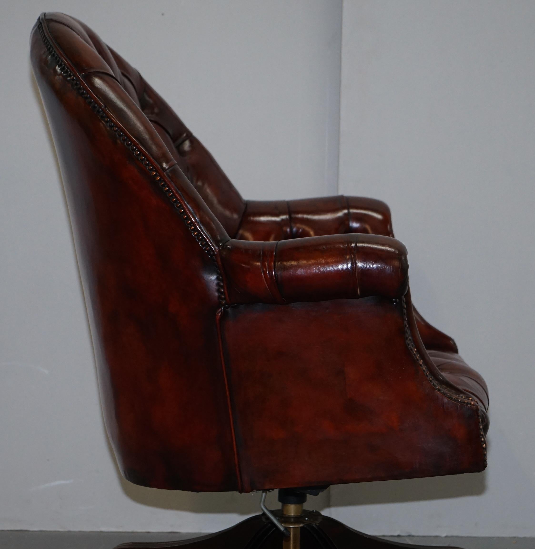 Fully Restored Hardwood Brown Leather Chesterfield Captains Directors Armchair 5
