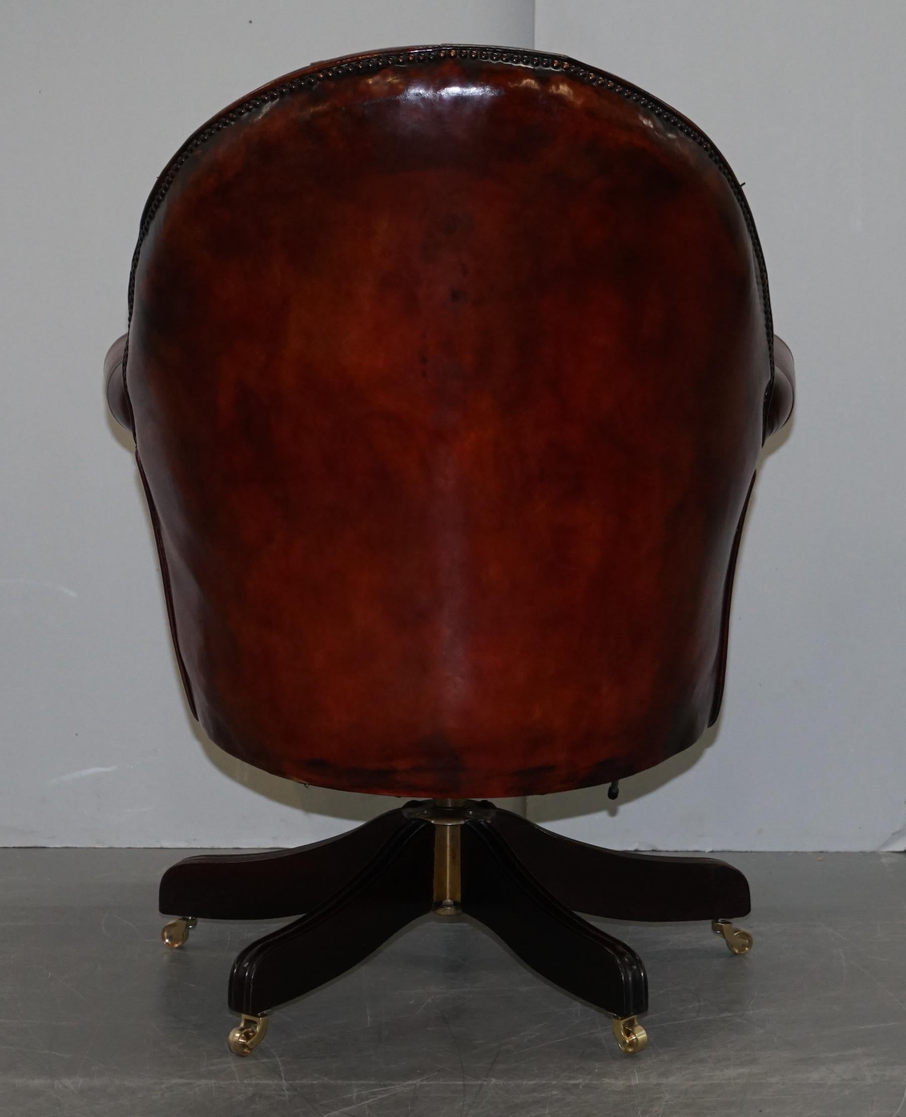 Fully Restored Hardwood Brown Leather Chesterfield Captains Directors Armchair 6