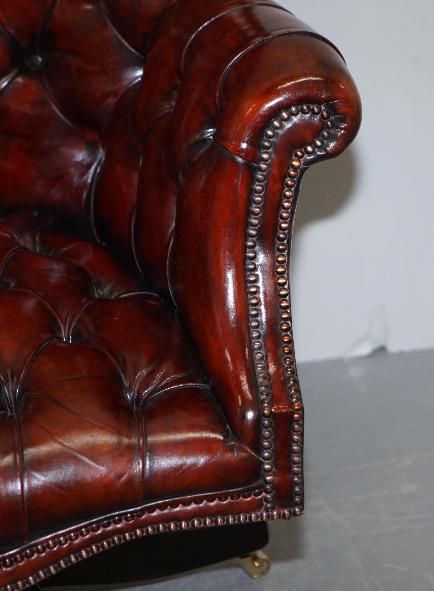 Hand-Crafted Fully Restored Hardwood Brown Leather Chesterfield Captains Directors Armchair