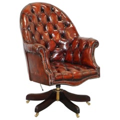 Fully Restored Hardwood Brown Leather Chesterfield Captains Directors Armchair