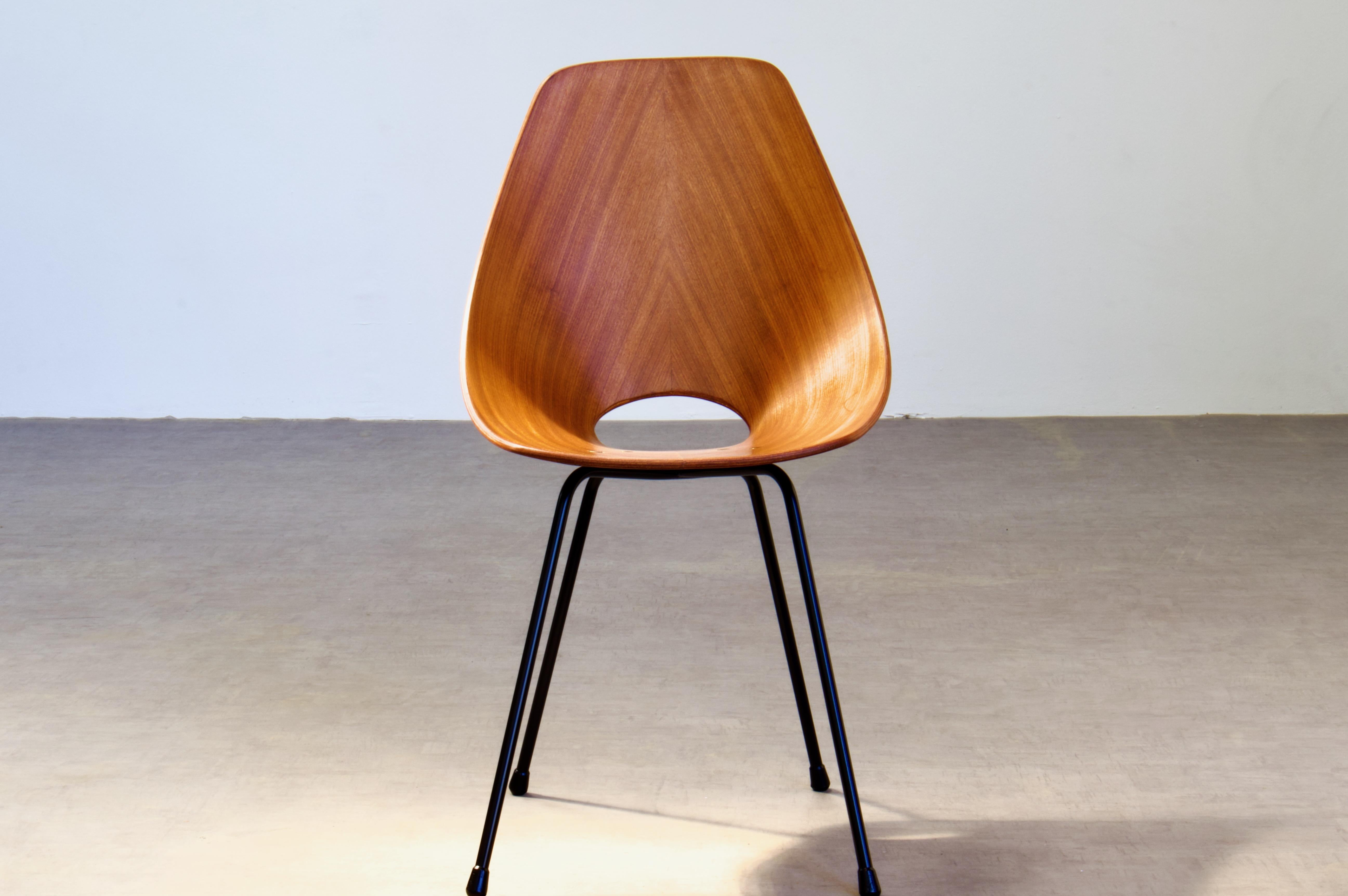Mid-Century moderno Sedia Medea completamente restaurata in legno duro esotico medio, Nobilis, 1955 Italia