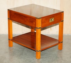 FULLY RESTORED MiLITARY CAMPAIGN STYLE YEW WOOD SINGLE DRAWER SIDE END TABLE