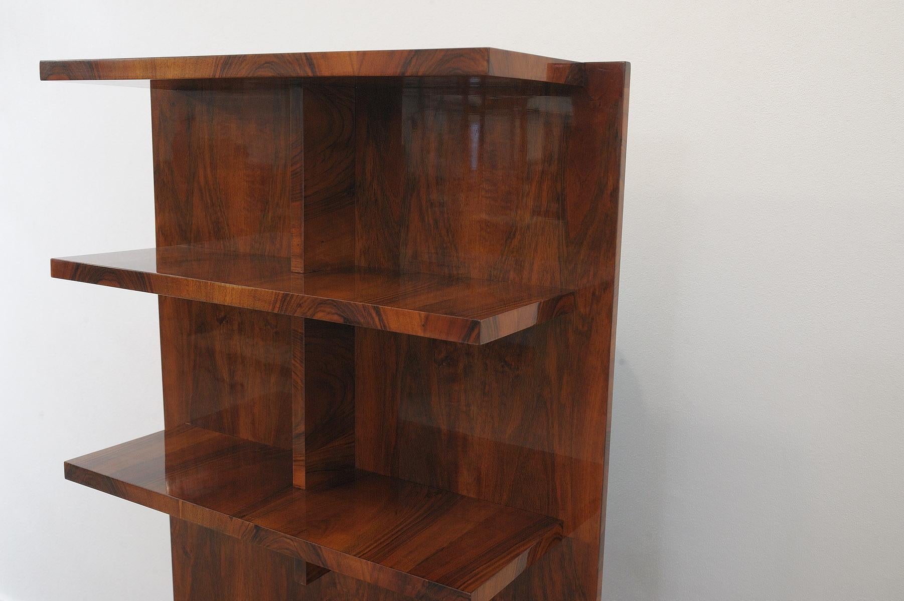 Wood Fully restored modernist Wall shelf or bookcase, Czechoslovakia, 1930s For Sale