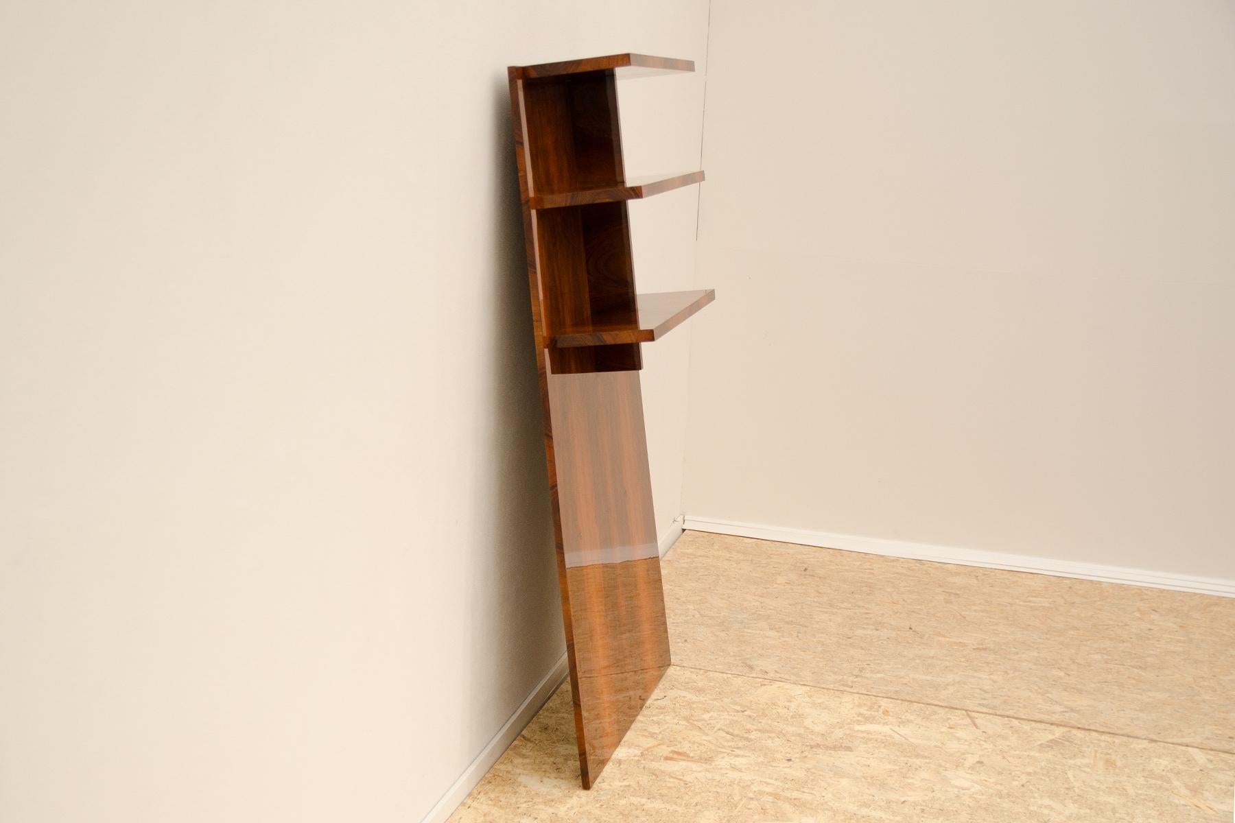 Wood Fully restored modernist Wall shelf or bookcase, Czechoslovakia, 1930s For Sale