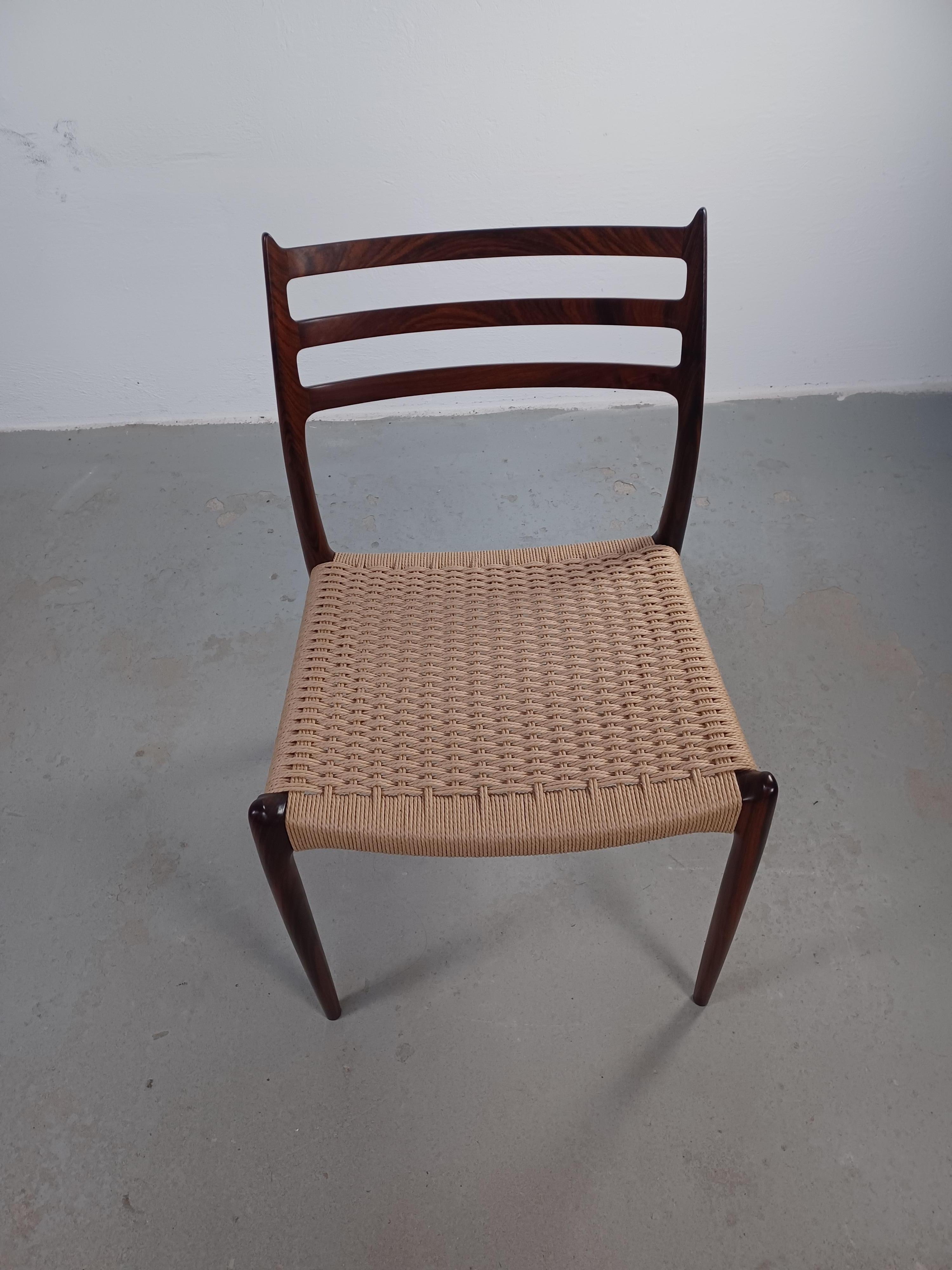 Scandinavian Modern Fully Restored Niels Otto Møller Model 78 Rosewood Dining Chair with Papercord  For Sale