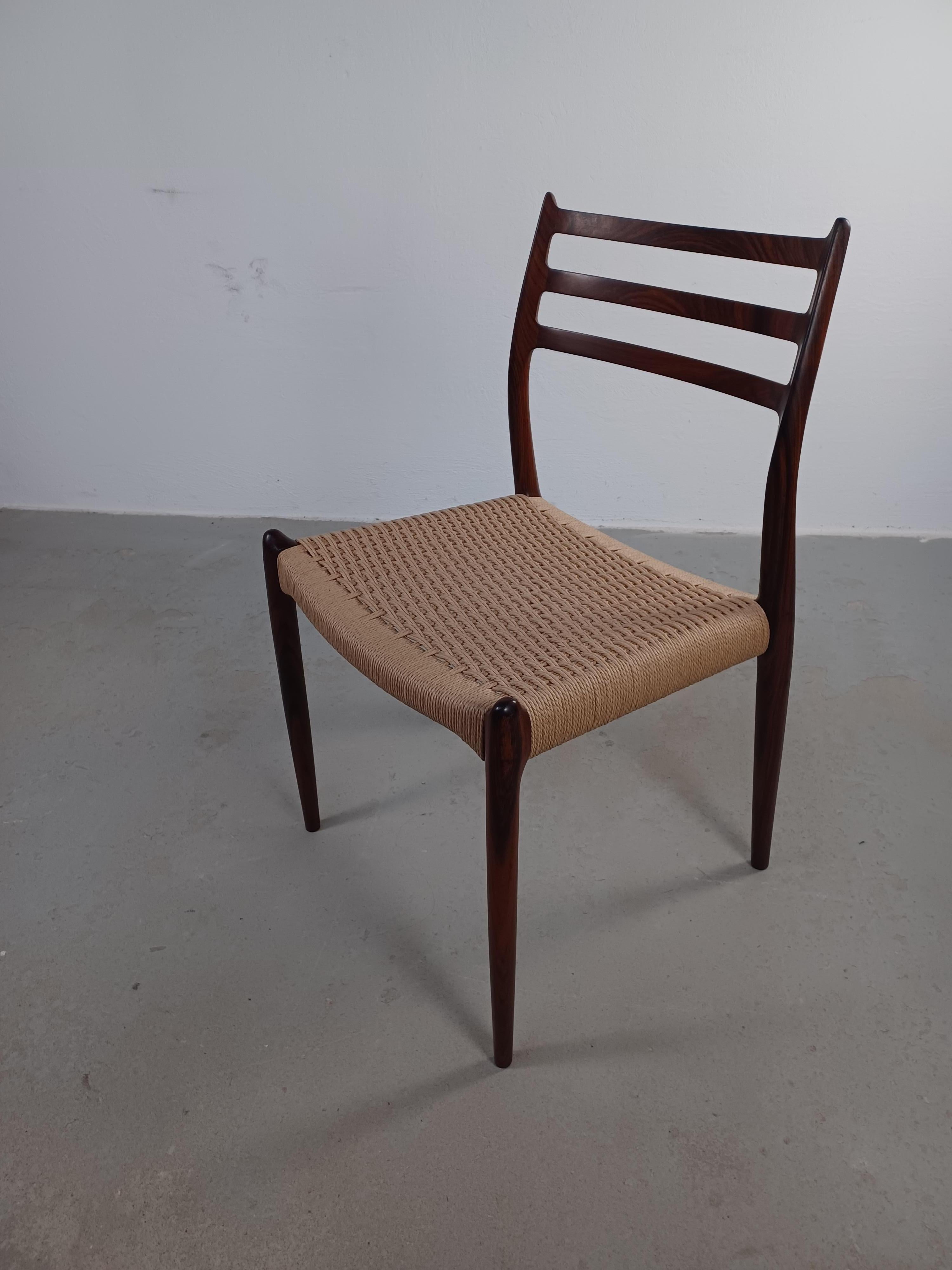 Scandinavian Modern Fully Restored Niels Otto Møller Model 78 Rosewood Dining Chair with Papercord  For Sale