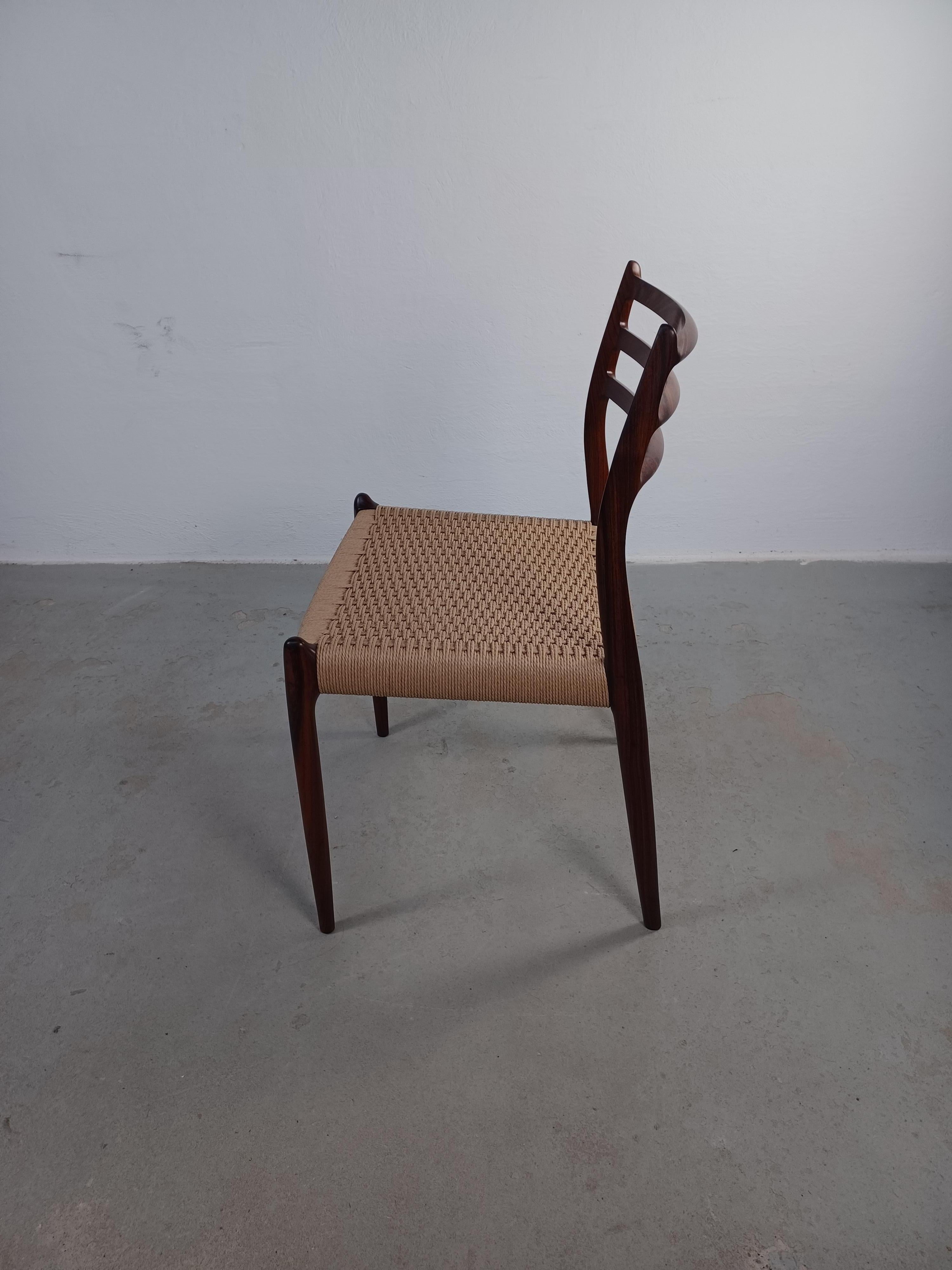 Fully Restored Niels Otto Møller Model 78 Rosewood Dining Chair with Papercord  In Good Condition In Knebel, DK