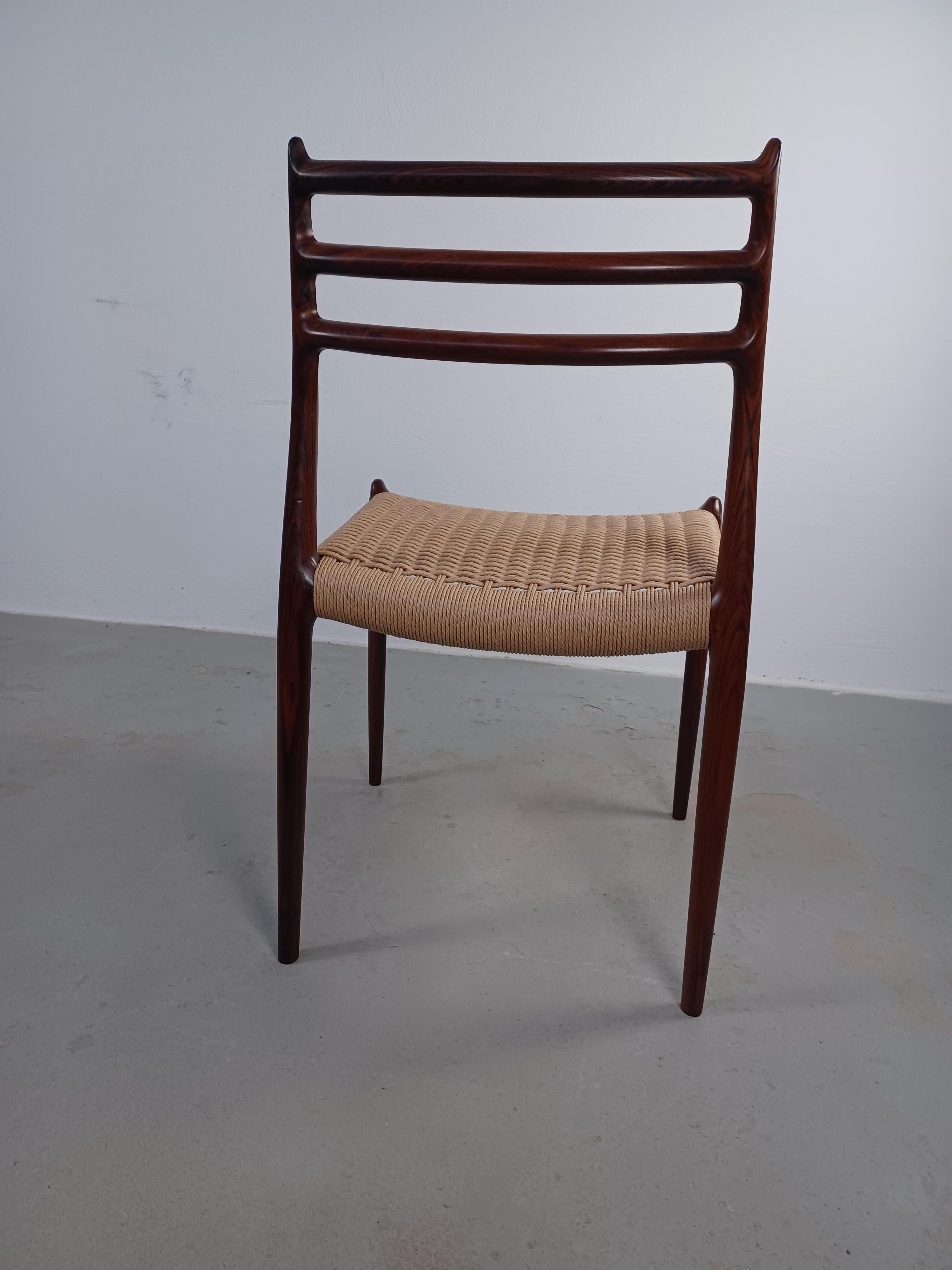 Fully Restored Niels Otto Møller Model 78 Rosewood Dining Chair with Papercord  For Sale 3
