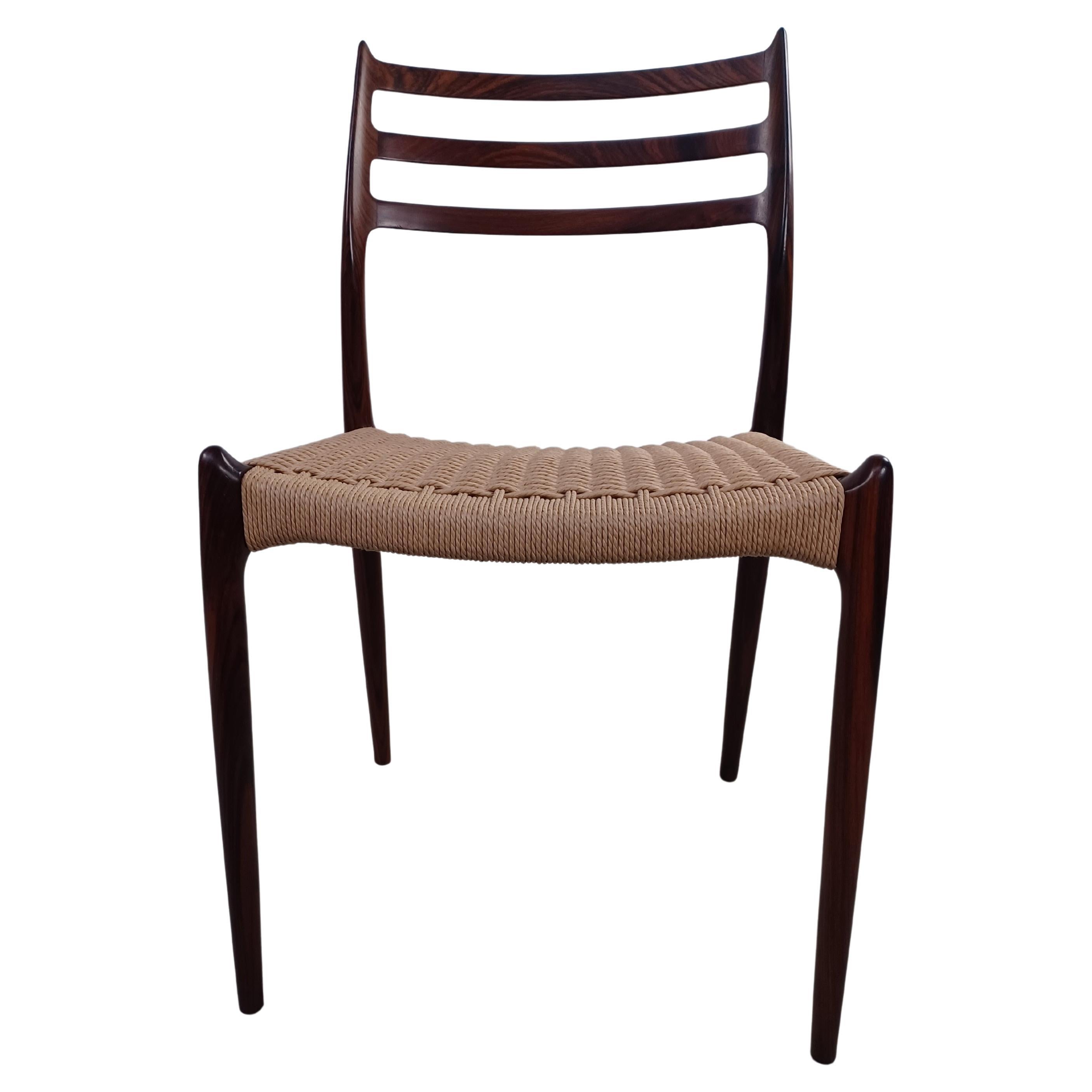 Fully Restored Niels Otto Møller Model 78 Rosewood Dining Chair with Papercord  For Sale