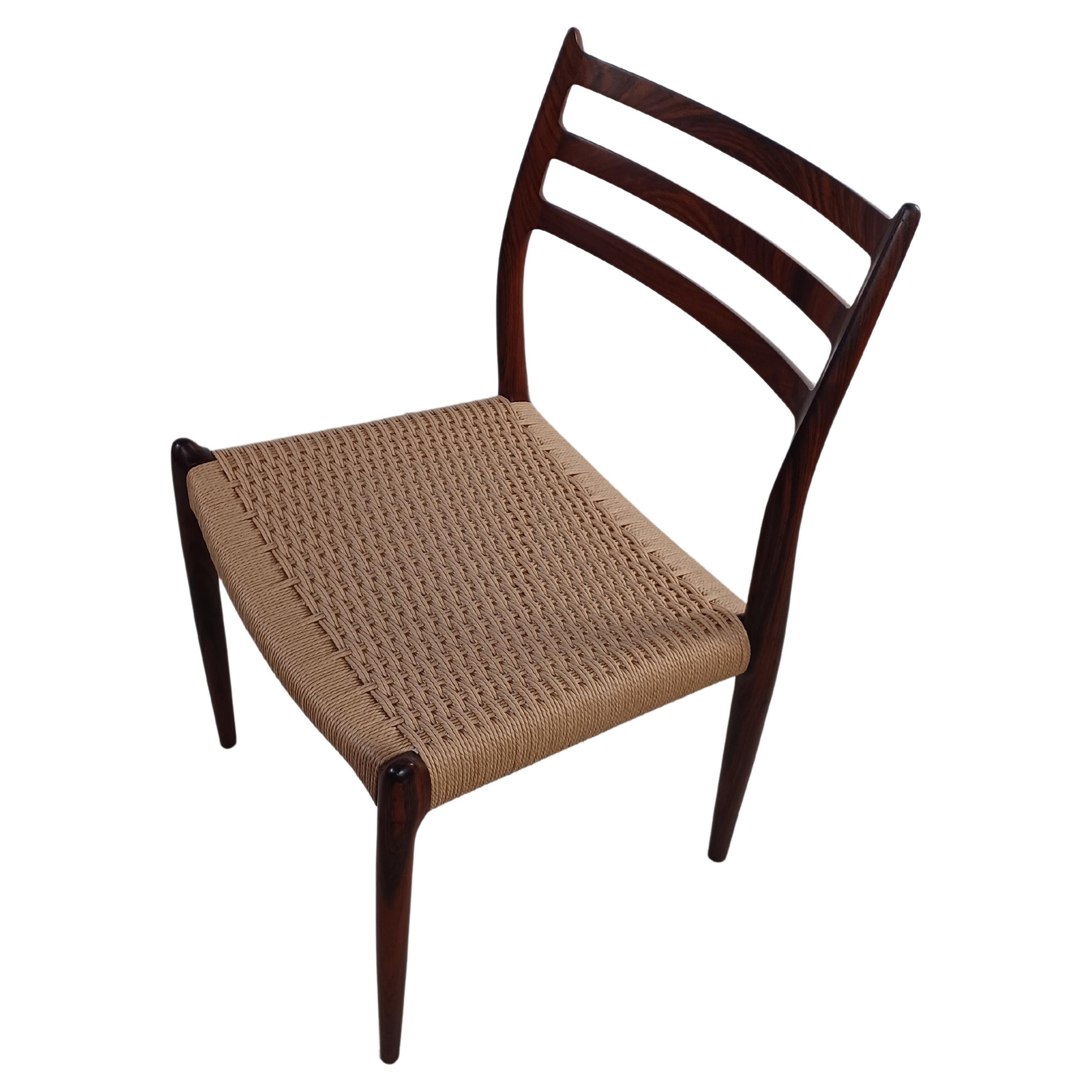 Fully Restored Niels Otto Møller Model 78 Rosewood Dining Chair with Papercord  For Sale