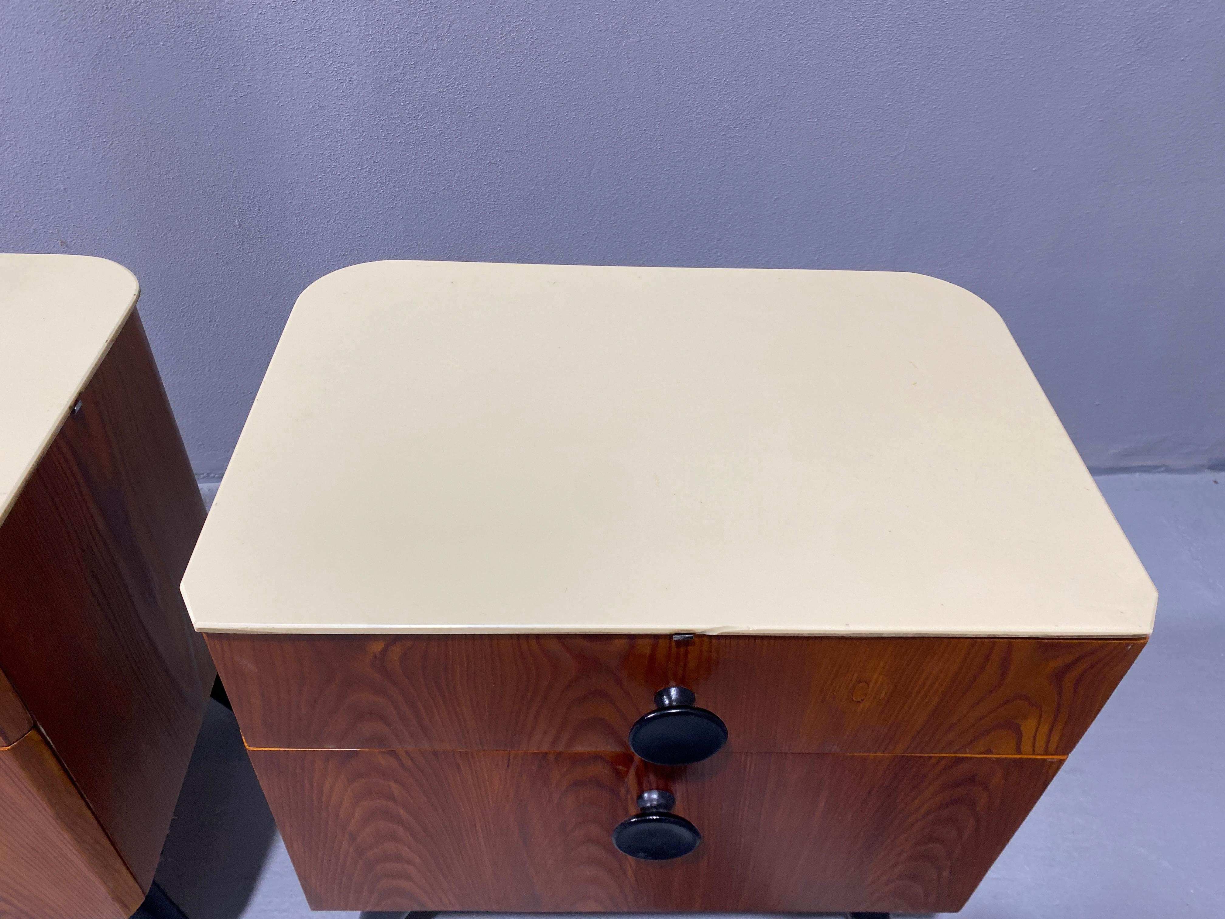 Glass Fully restored night stands by Jindřich Halabala for ÚP Závody, 1950´s, Czech. For Sale