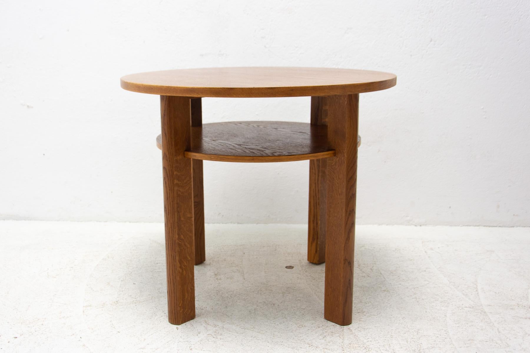 Fully Restored Oak Wood Coffee Table, 1950s, Czechoslovakia For Sale 10