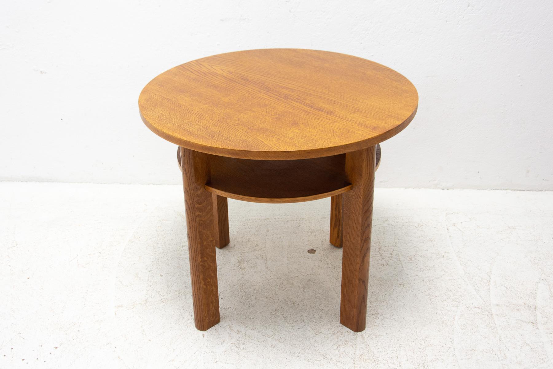 Fully Restored Oak Wood Coffee Table, 1950s, Czechoslovakia For Sale 11