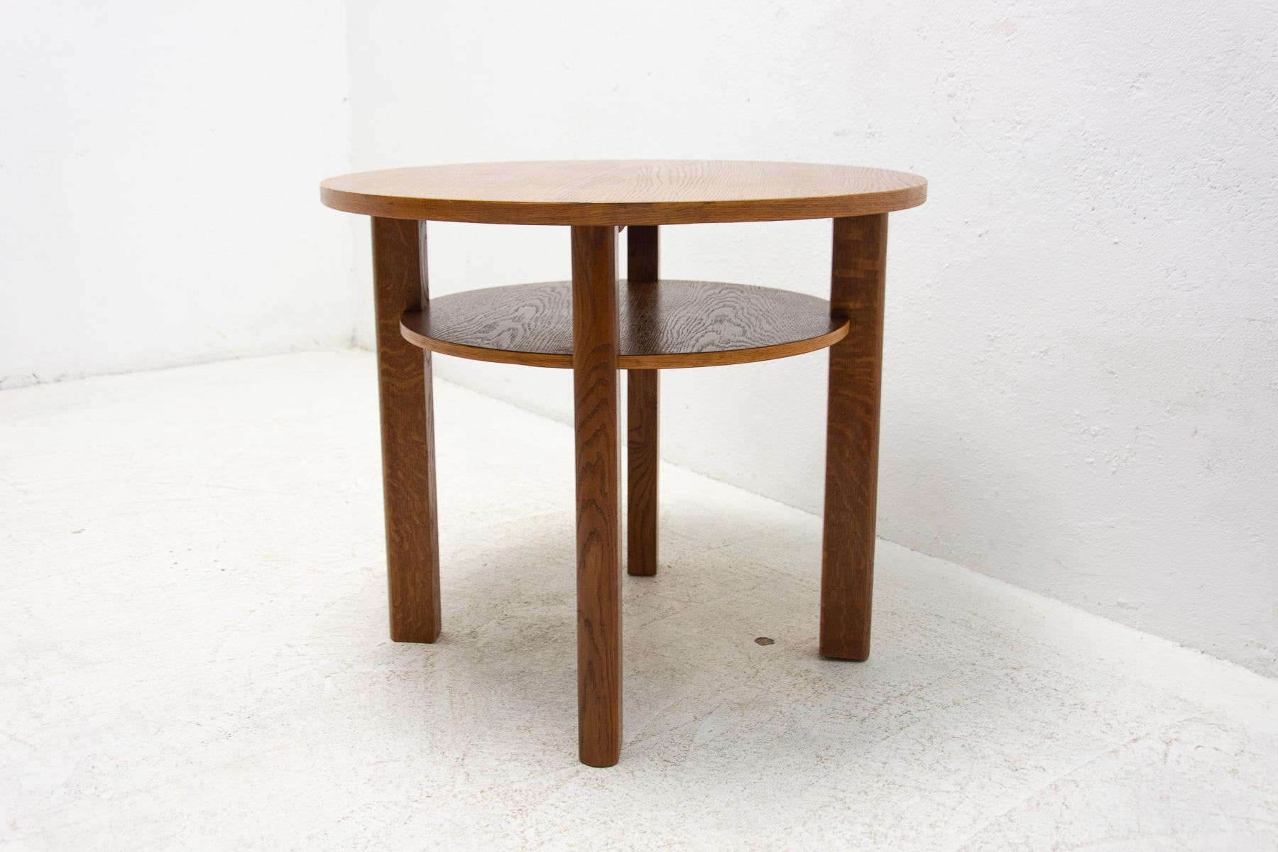 20th Century Fully Restored Oak Wood Coffee Table, 1950s, Czechoslovakia For Sale