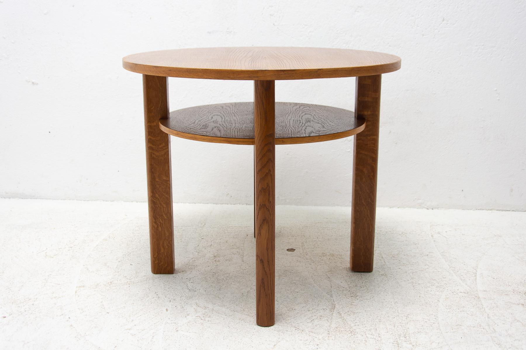 Fully Restored Oak Wood Coffee Table, 1950s, Czechoslovakia For Sale 1