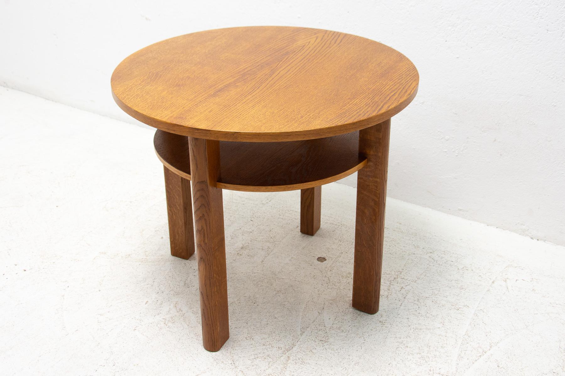 Fully Restored Oak Wood Coffee Table, 1950s, Czechoslovakia For Sale 3