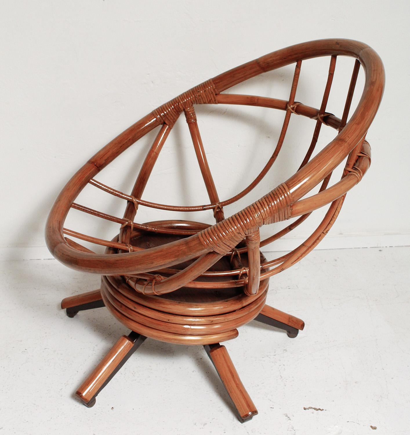 Metal Fully Restored Pair of Bamboo Swivel Chairs, American, circa 1960