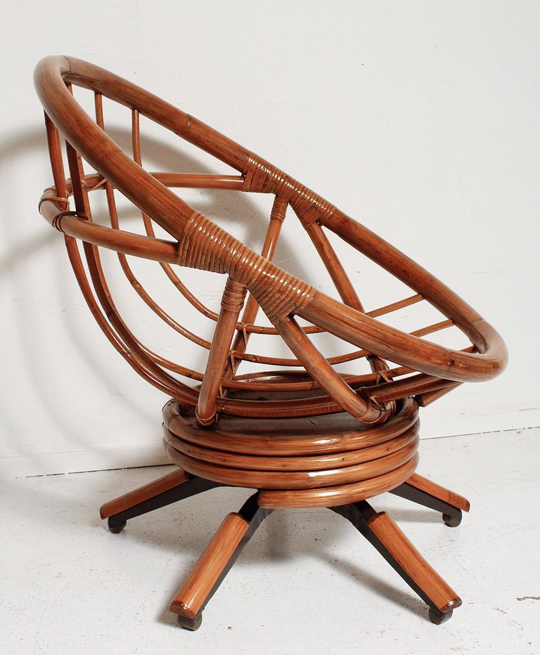Fully Restored Pair of Bamboo Swivel Chairs, American, circa 1960 at